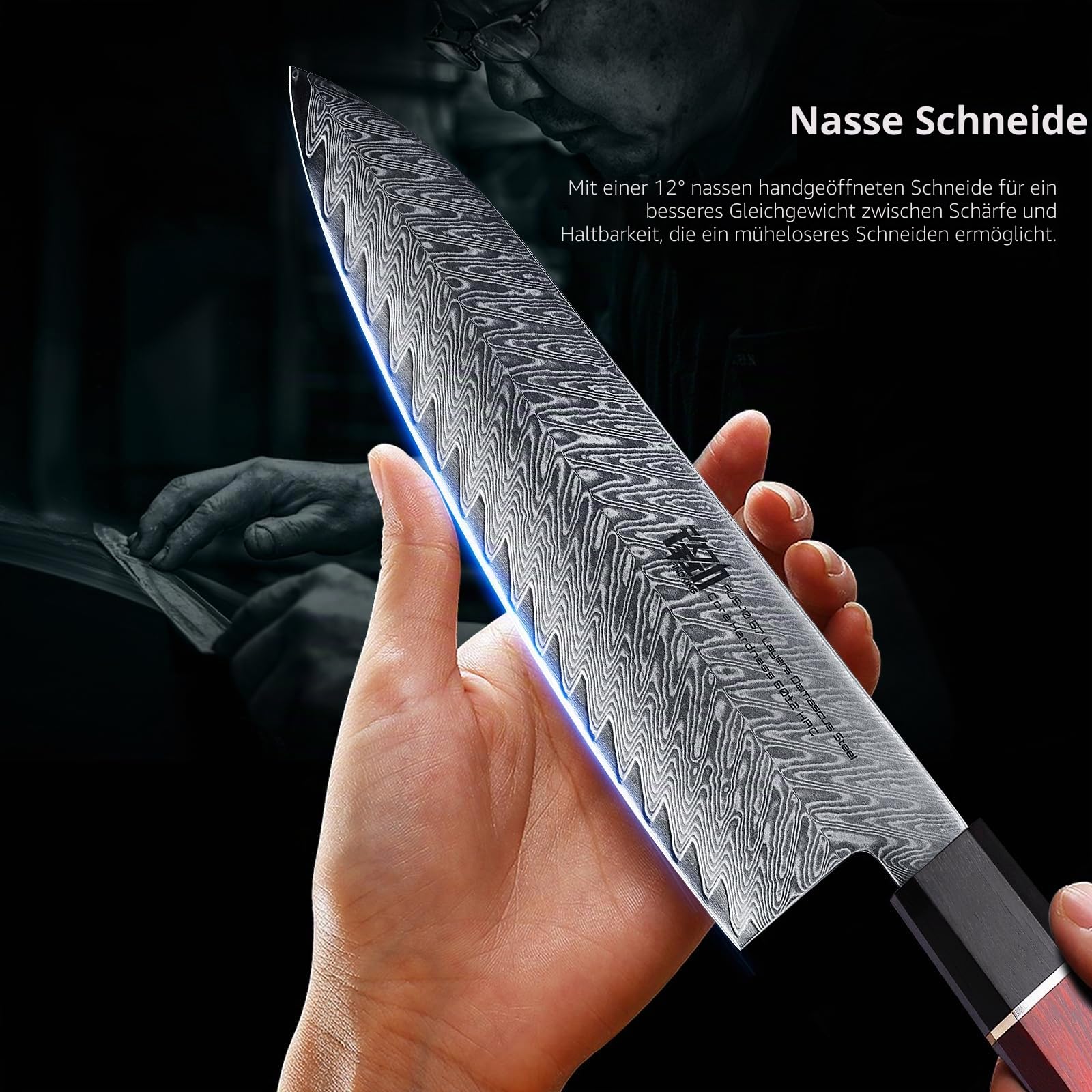 FINDKING Gyuto Kochmesser Damaszenerstahl 21cm Japanischer Stil Samurai | Damaststahl, japanischer Stil, vielseitiges Kochmesser, scharfe Klinge, Fleisch Gemüse Fisch, Profi-Küche, Samurai Serie