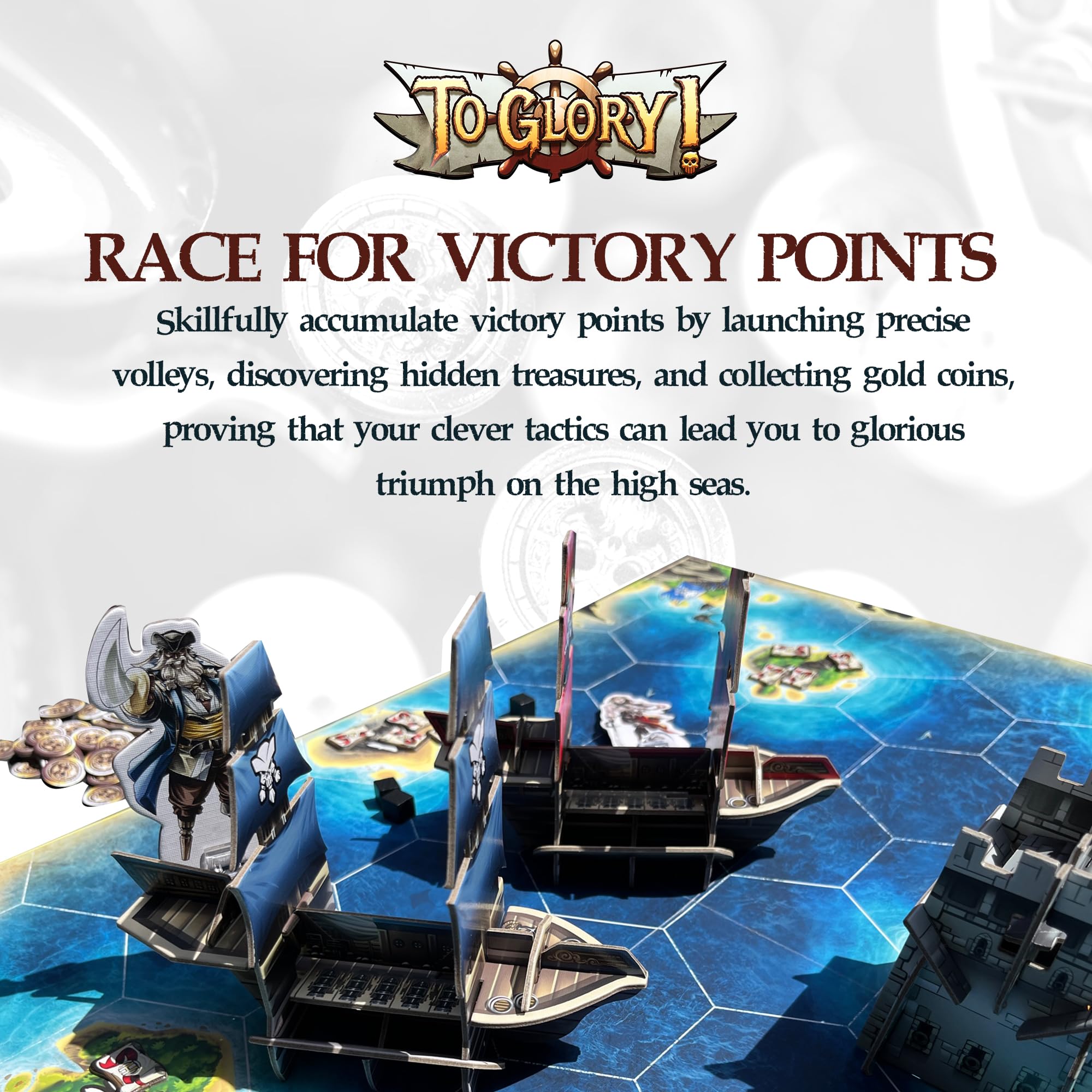 to Glory Jeu de société d'aventure pirate amusant en famille pour 2 à 4 joueurs, participez à la dextérité et à la stratégie, découvrez le trésor avec des pistes de cartes d'aventure pirate et bateau