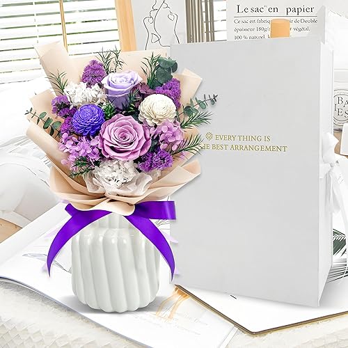 Miniatura 7 de YbbYjun Ramo de flores preservadas, ramo de rosas preservadas naturales de larga duración con caja de regalo, ramo de flores para siempre para el