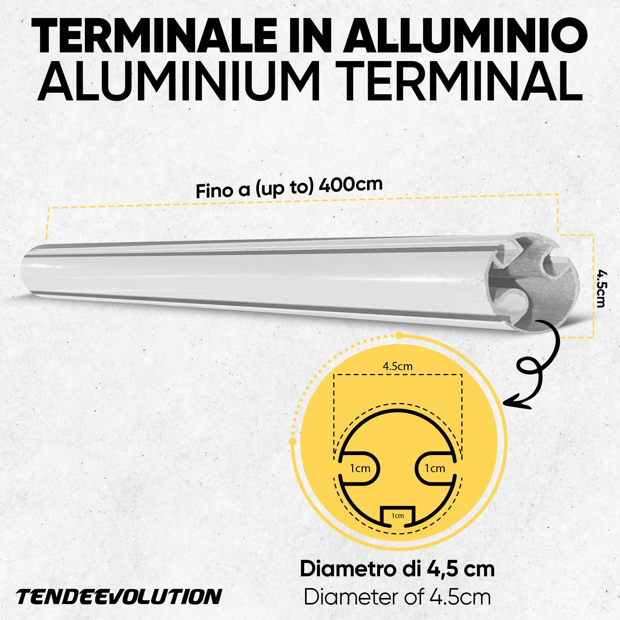 Perfil Terminal de Aluminio para Toldo Vertical con diámetro de 42 mm. Personalizable en diversos colores. Repuestos para Toldos, Barra para Toldo de Exterior (3 Metros, Blanco)