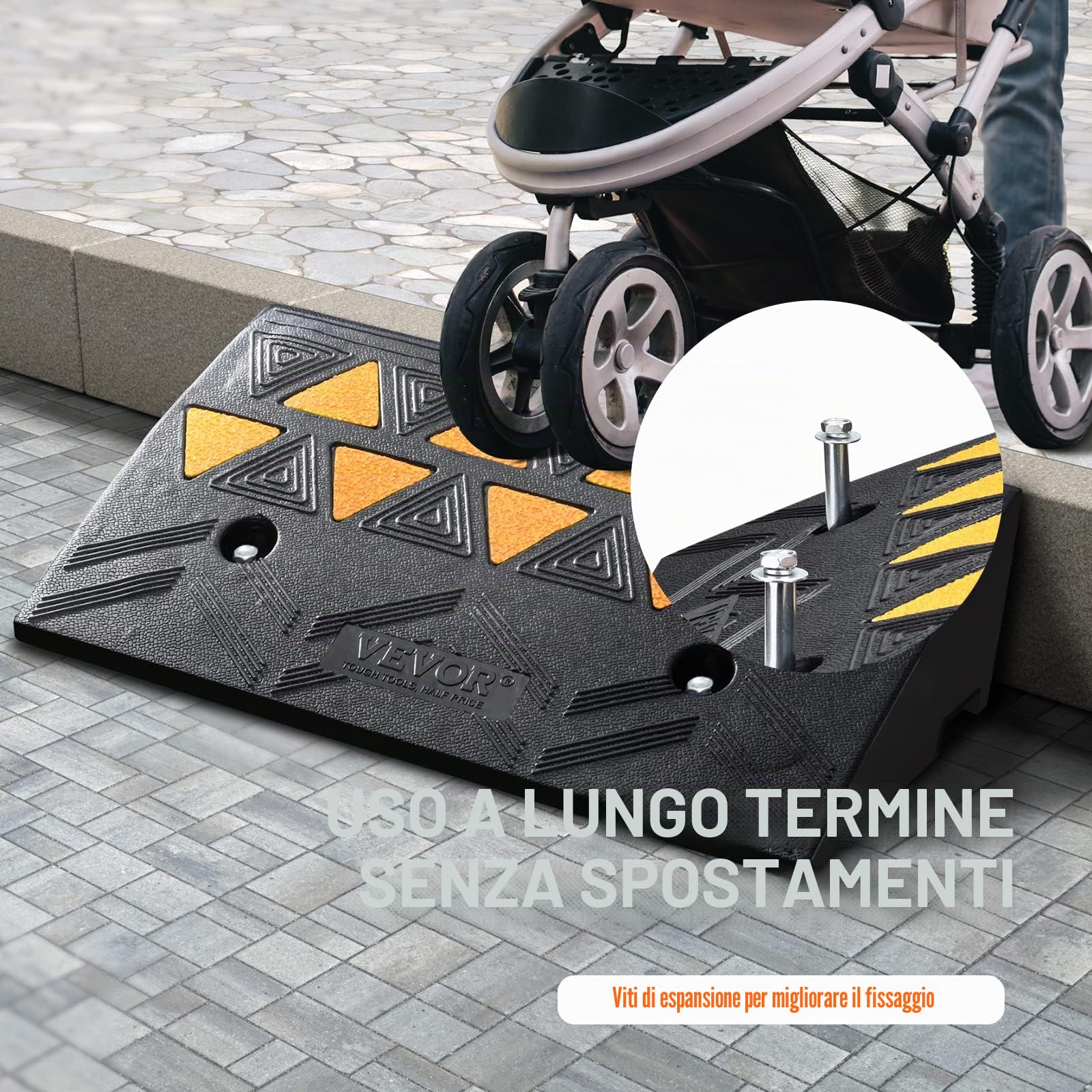 VEVOR Rampa per Soglia in Gomma capacità Carico Max. 15 Tonnellate, Rampa per Soglia Superficie Antiscivolo Buchi per Drenaggio alla Base, Rampa Soglia Antiscivolo per Salita Facile 50 x 30 x 10,8 cm