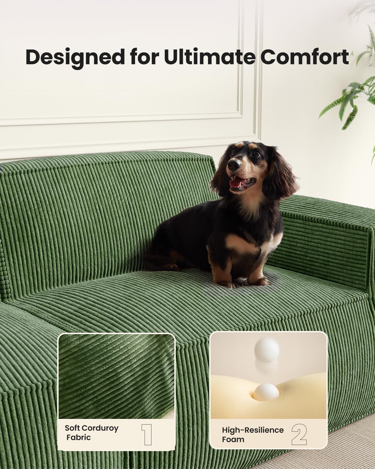 Amada 80" L-Shape Sectional Sofa With Chaise - Corduroy Cloud Couch, Deep Seats & Ottoman, No Assembly Required
