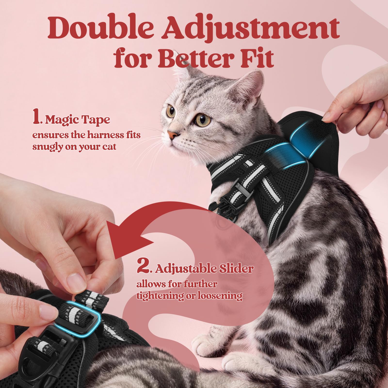 rabbitgoo Cat Harness and Leash Set for Walking Escape Proof, Adjustable Soft Kittens Vest with Reflective Strip for Cats, Comfortable Outdoor Vest, Black, Small — view 3