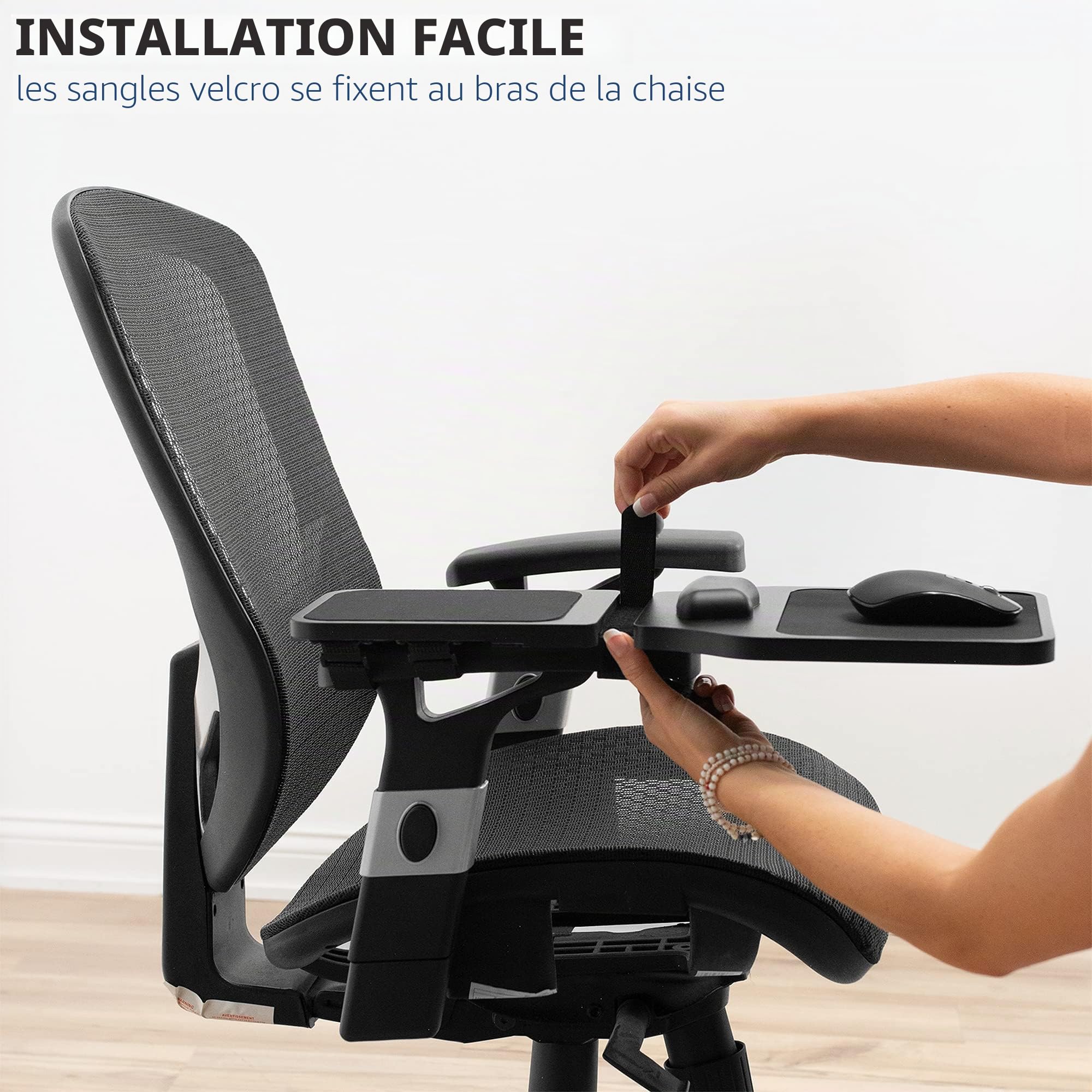 Vivo MOUNT-MS02D Tapis de Souris avec Repose-Poignet en Bois à Longueur réglable et Plateau Plateforme d'extension, se Fixe à la Chaise avec Sangles, Noir