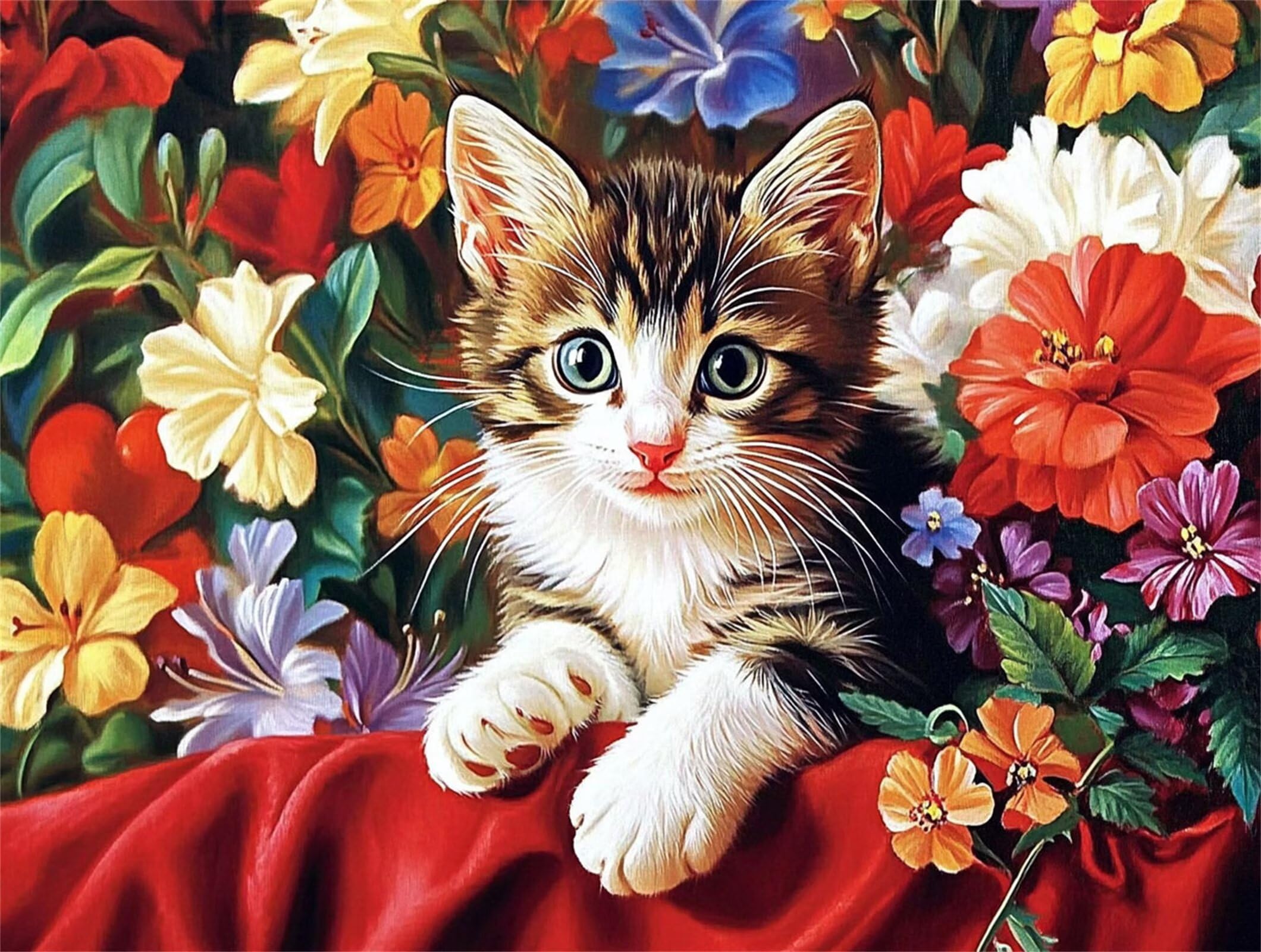 Peinture Numéros Adulte chat Mignon (2), Peinture Numero avec Pinceaux, Loisirs Créatifs Adultes, Design Moderne Esthétique, Décoration Murale pour Salon & Chambre Sans Châssis 50x70cm m5g-312