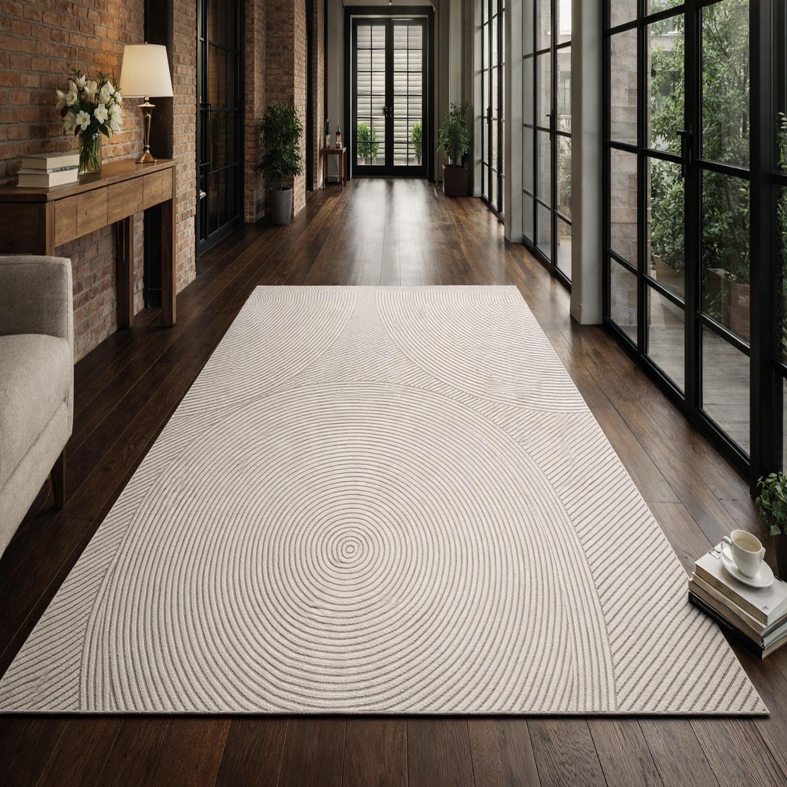 Tapis de chambre lavable moderne gris et blanc 200x240 pour bureau
