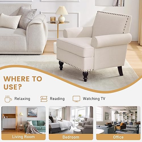 Miniatura 6 de HUIMO Silla decorativa, sillas de sala de estar resistentes con remache y cojín suave, sillón moderno de mediados de siglo, cómoda silla de lectura,