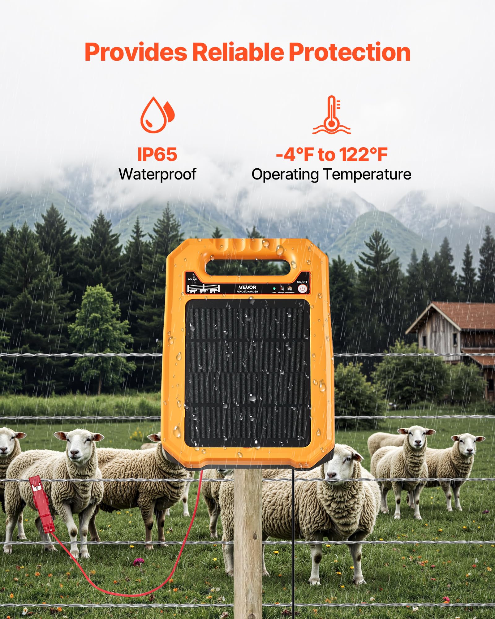 VEVOR Cargador Solar para Cercas 0,3 J Alcance de 3 km Kit de Energizador para Cercas Eléctricas Resistente a la Intemperie, 7 Días de Autonomía para Ganado, Aves de Corral, Protección de Jardines