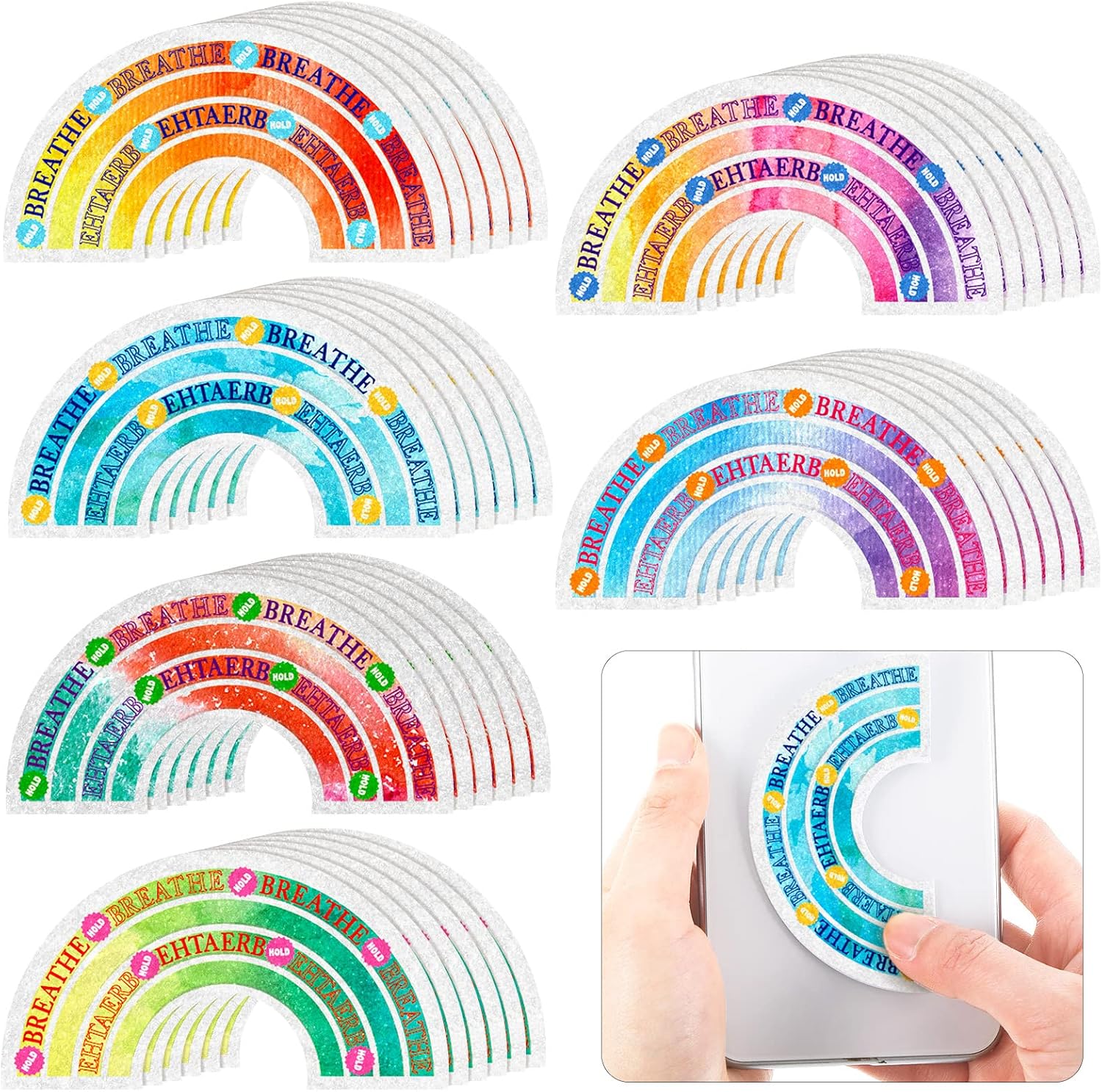 36 Pcs Sensory Strips Anxiety Calm Mindfulness Stickers Stress Breathing Stickers Fidget Adhesives Tactile Rough Textured Mental Health Strips for Adults Teens Desk Office Computer(Watercolor)