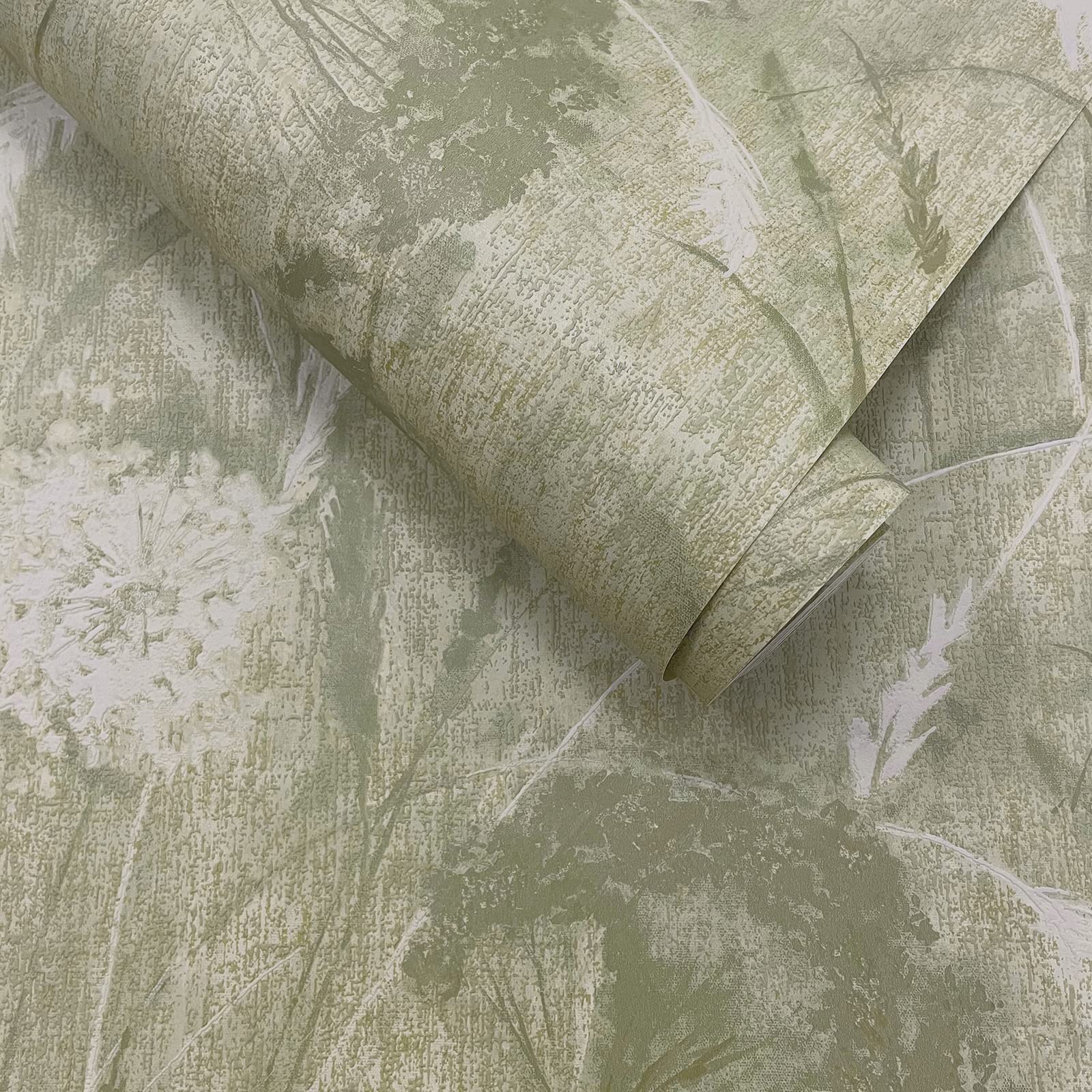 Holden Decor Pappus Sage Green Flower Metallic Gold Textured Vinyl Wallpaper