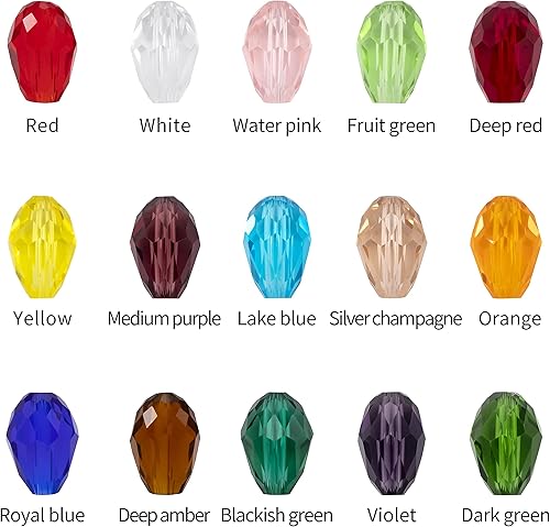 Miniatura 3 de 300 cuentas de cristal en forma de lágrima para fabricación de joyas, 0.315 x 0.472 in, con agujero vertical facetado, cuentas espaciadoras de