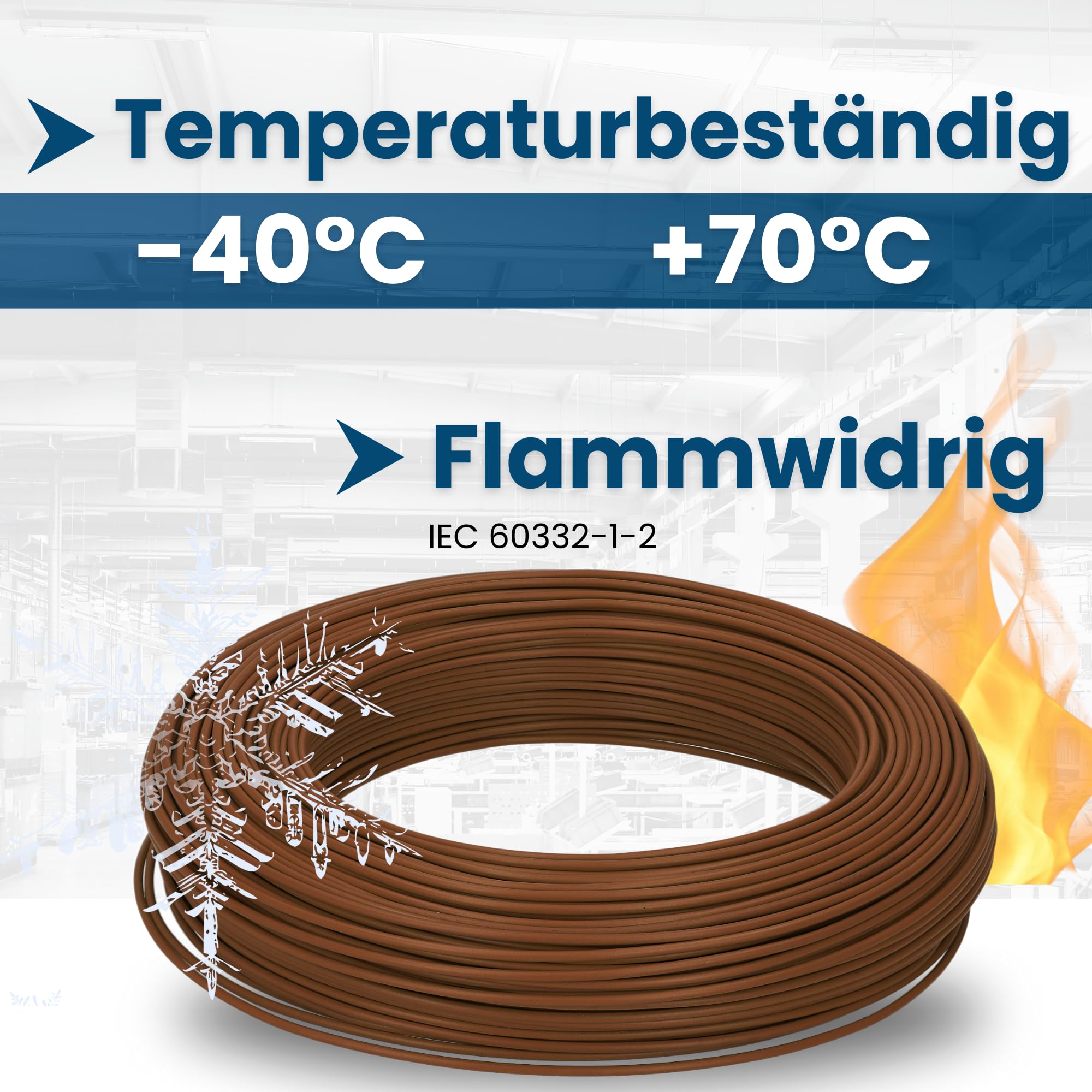 Kalitec 100m H07V-U 1 x 1,5 mm² Brązowy - Przewód Jednożyłowy Sztywny | Kabel miedziany 450/750V do szaf sterowniczych i lamp, ognioodporna izolacja PCW, montaż podtynkowy i w rurach