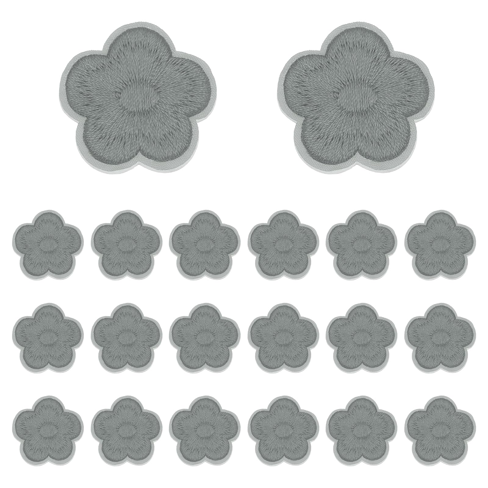 sourcing map 20 Pcs Flower Iron-on Patches, 1.18 Inch Cute Flower Applique Patches Embroidered Sew on Patch for Clothing Jackets Backpack Shoes DIY Accessory Bags, Gray