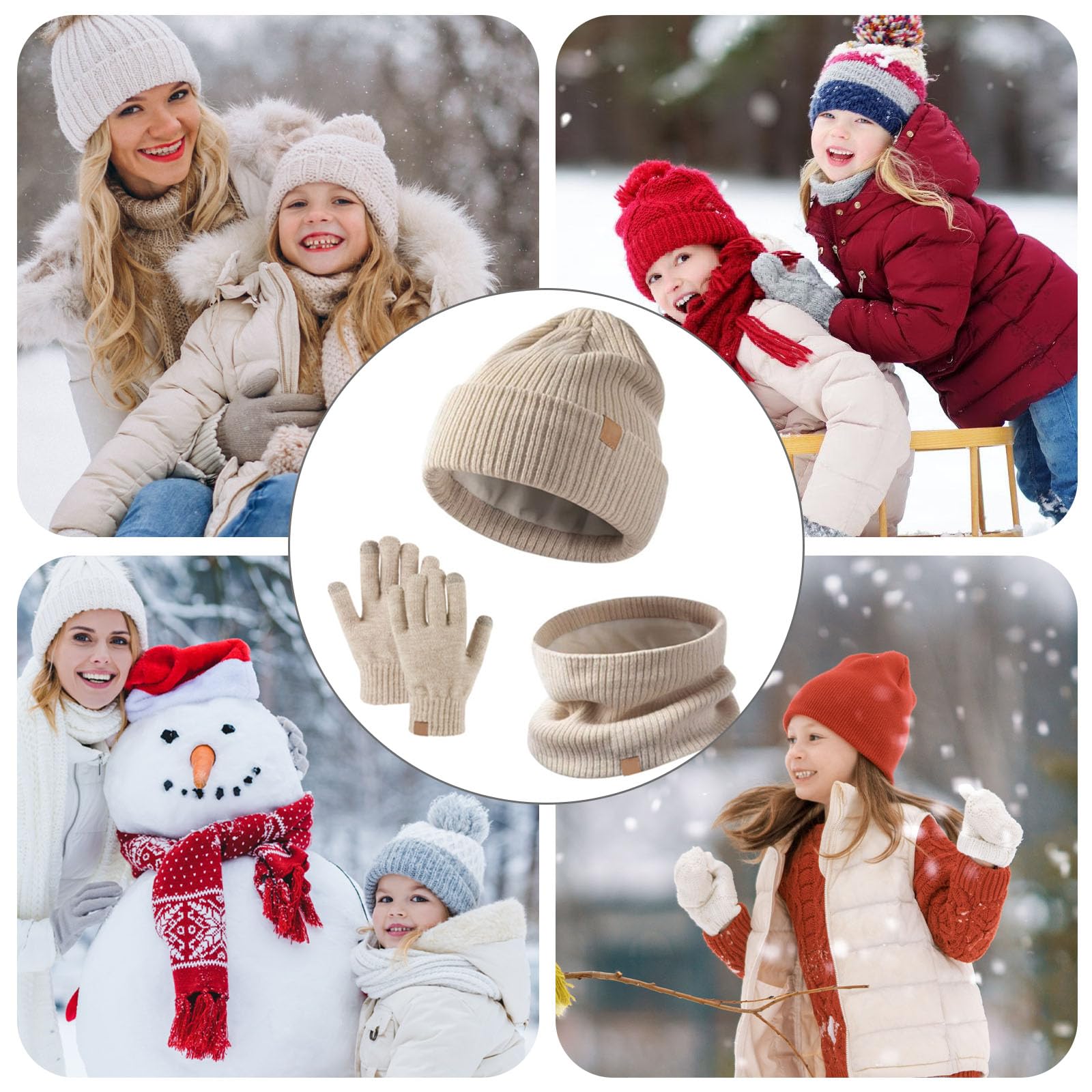 Dziecięca czapka zimowa szalik rękawiczki zestaw ciepła termiczna dzianinowa czapka beanie, ocieplacz na szyję, rękawica, miękka podszewka z polaru, elastyczna dla dzieci w wieku 5-12 lat
