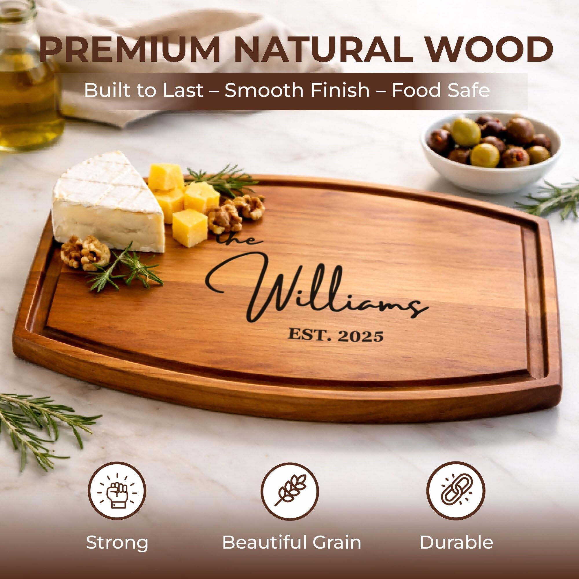 Personalized Cutting Board-Custom Cutting Board Wood Engraved Charcuterie Board-Personalized Wedding Gifts for Couple, Bridal Shower, Anniversary, Housewarming & Personalized Mothers Day Gift for Mom