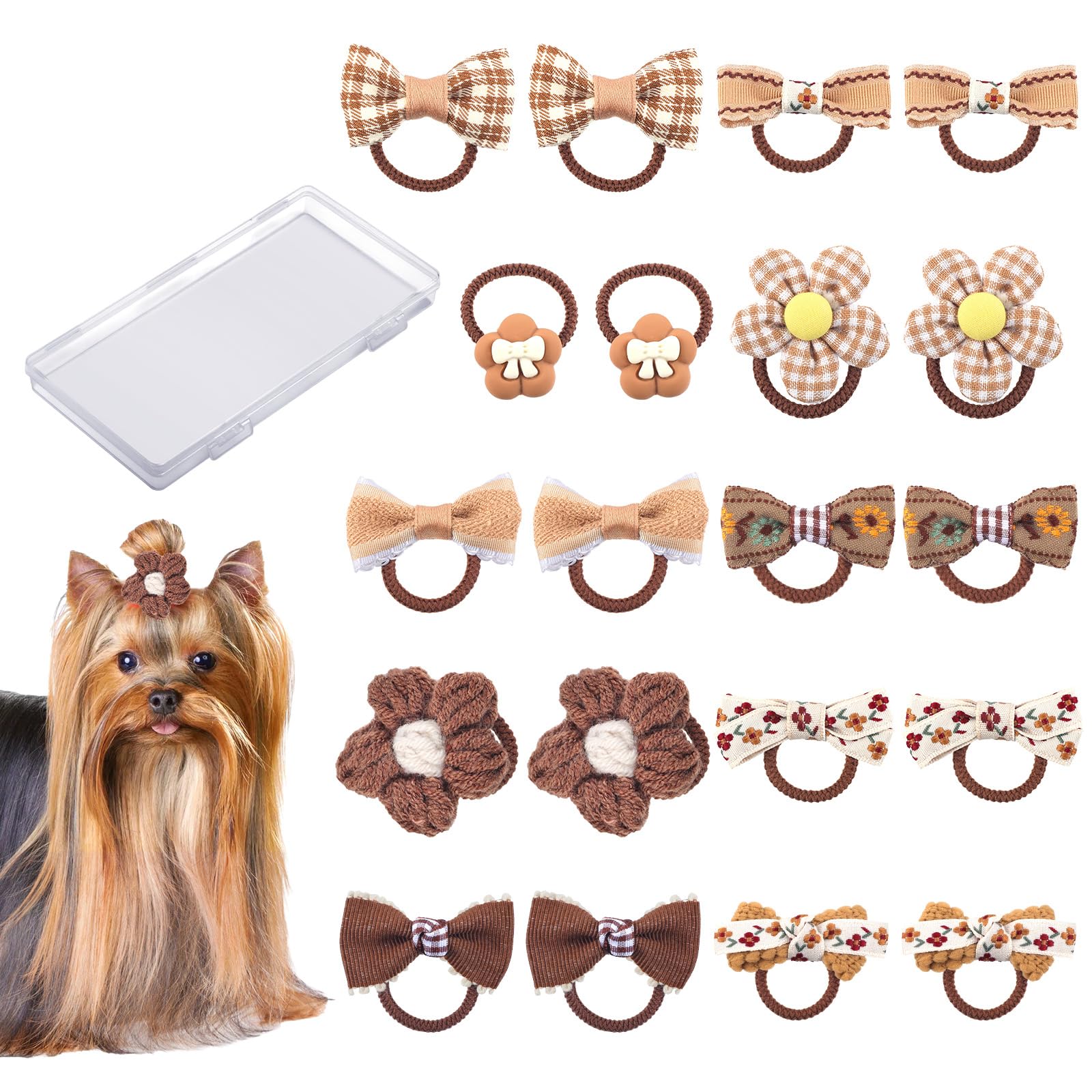 20pcs Dog Hair Bows, Brown Dog Bows for Small Size Dog Cute Bows for Dogs Flower Pet Puppy Bows Elastic Dog Hair Ties Puppy Hair Bows Accessories for Teddy Dogs Yorkies