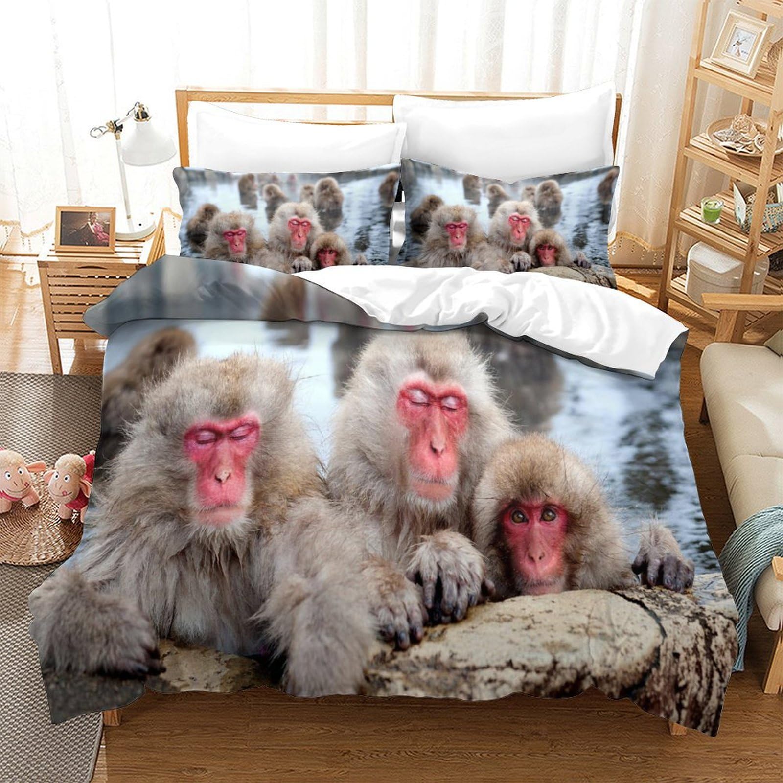 P1S9U7W5Y Cozy Wildlife 3D Printed Monkey Duvet Cover Set 3pcs Microfiber Monkey Bedding Set Single