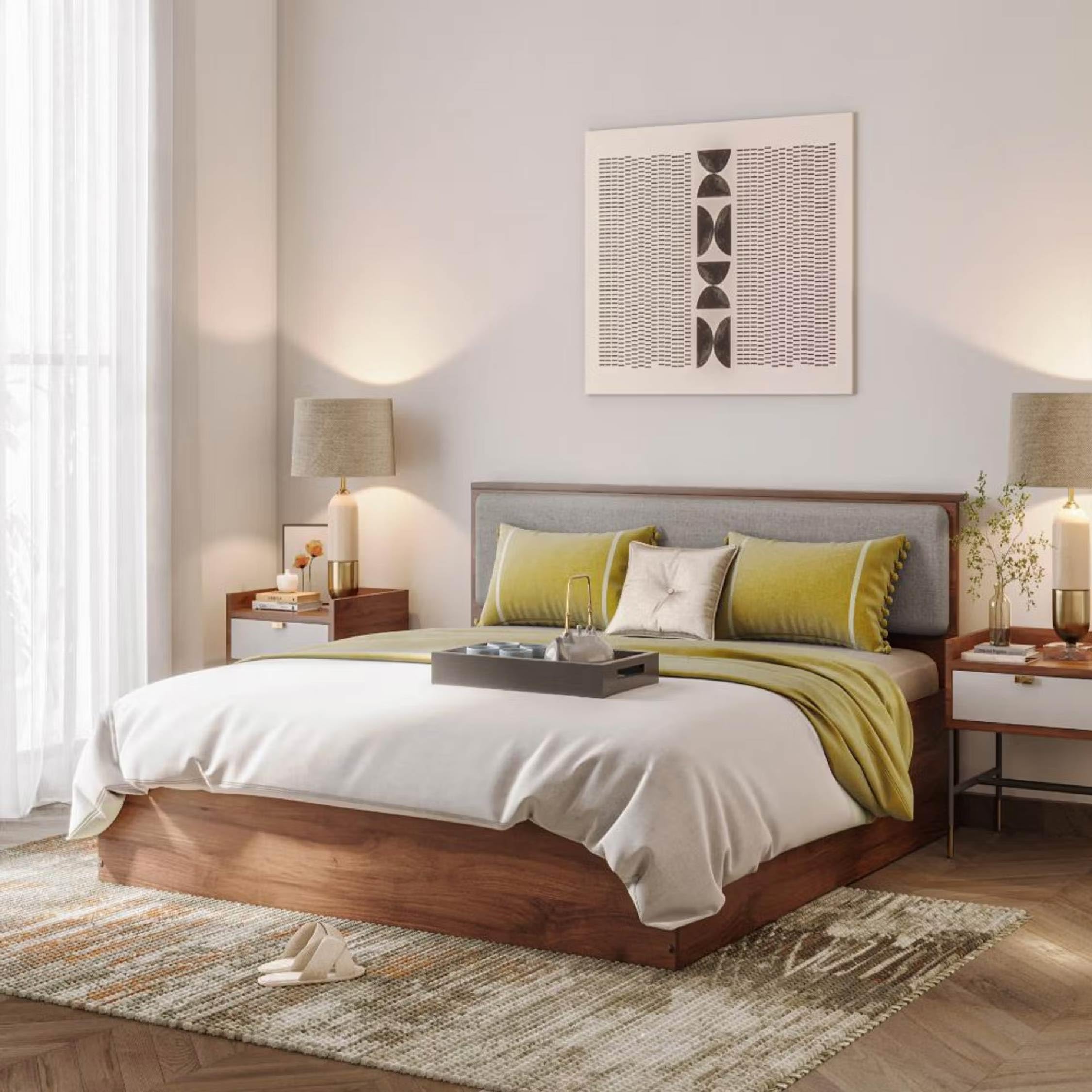 Wakefit Bed | 1 Yr Warranty | King Size Bed, Comes with Storage Box & Foam-Cushioned Upholstery Headboard, Noise-Free, Density: 680–750 kg/m³ (Taurus 78 x 72 - Columbian Walnut)