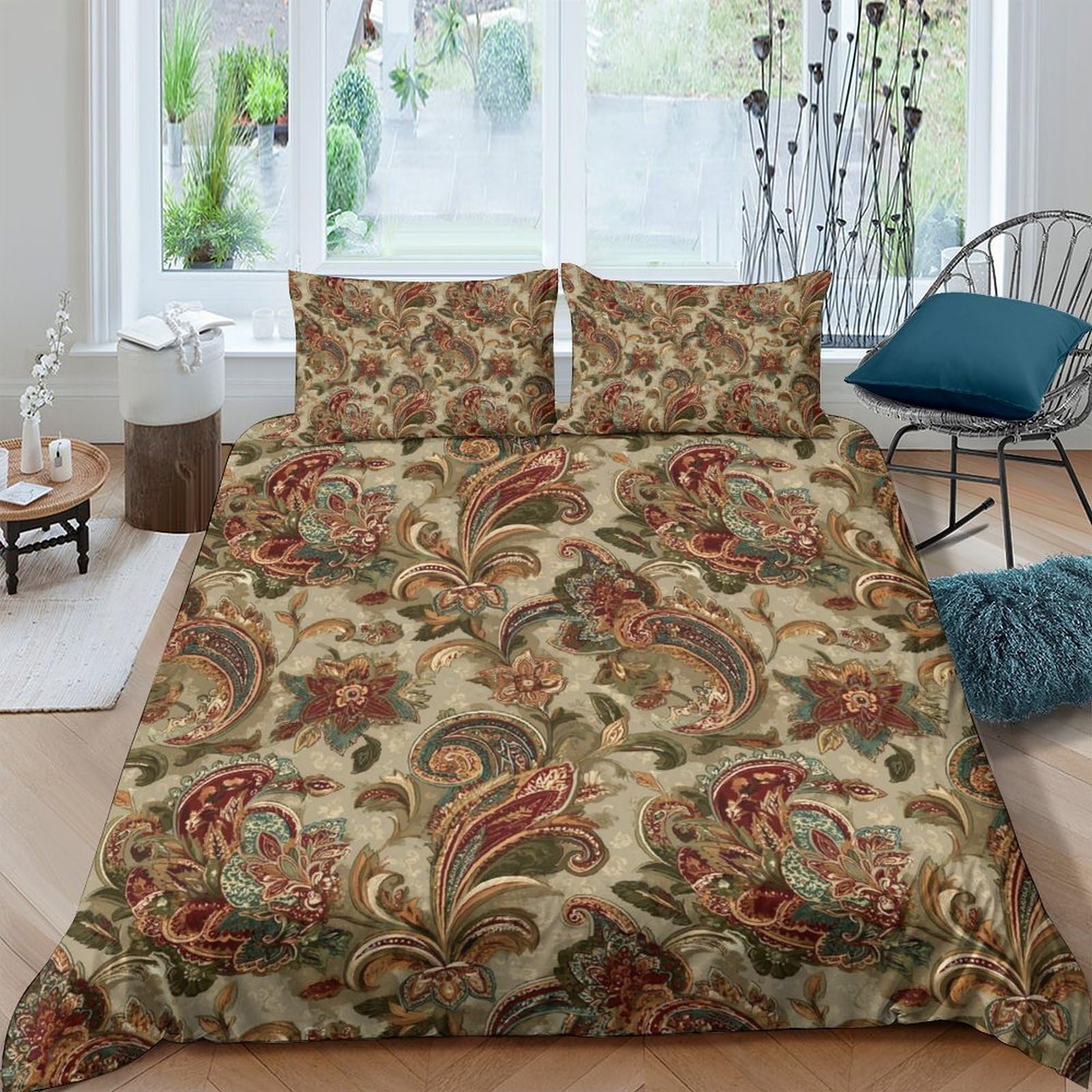 Ctjqhvkz Style-5 3D Printed Vintage Floral Fitted Sheet Microfiber Soft Breathable Paisley Bed Cover For Bedroom Guest Room Décor Single（135X200cm）