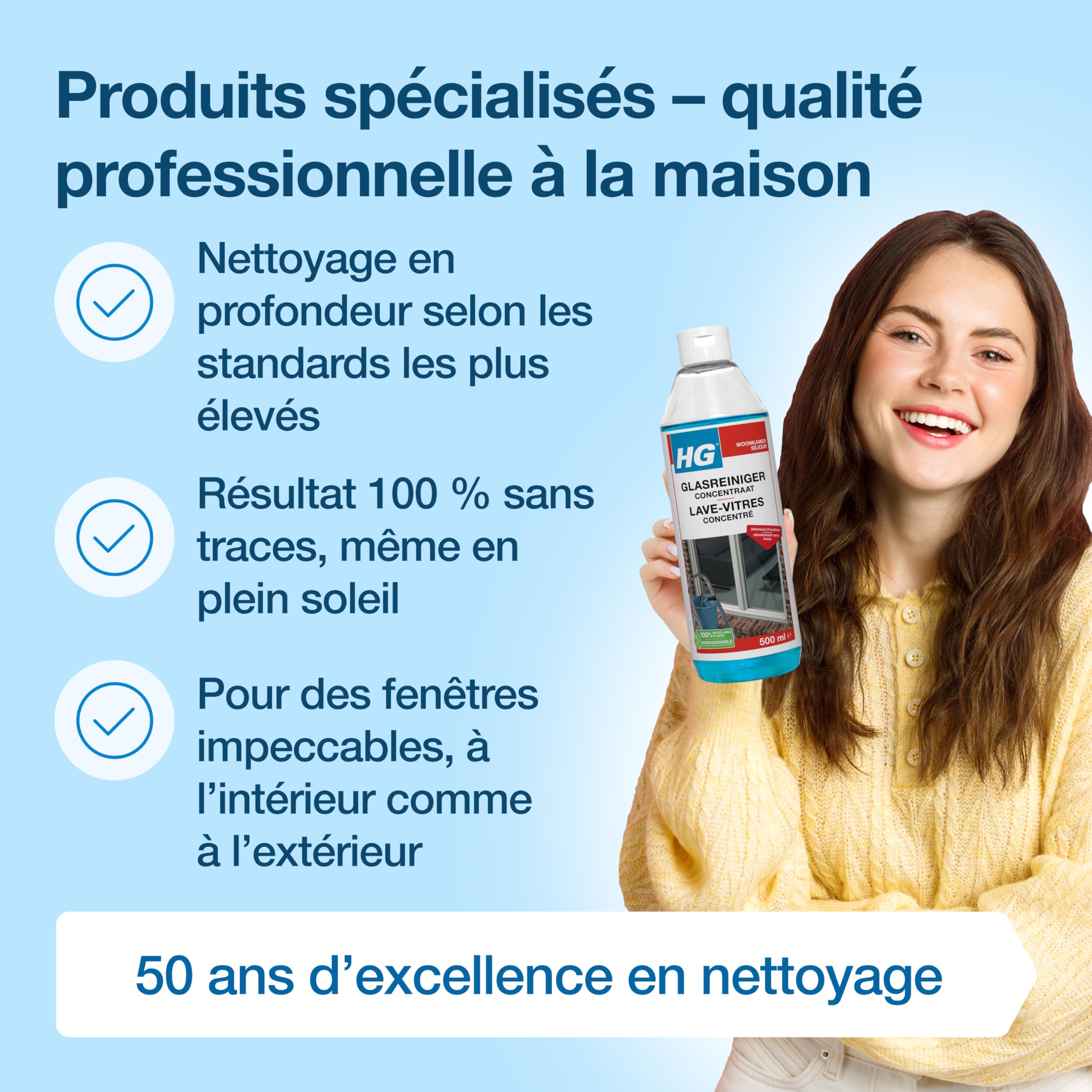 HG Nettoyant pour Vitres, Concentré professionnel, brillance sans traces – 500 ml