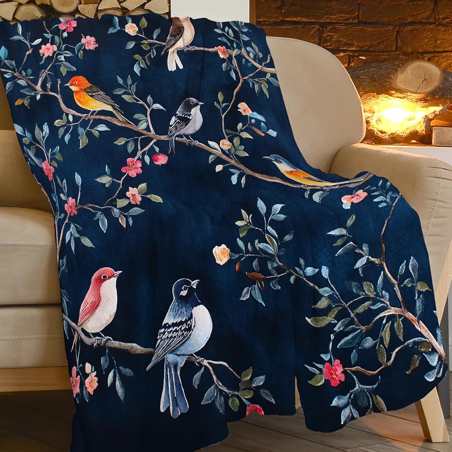 Watercolor Bird Blanket Birds Decor Throw Blanket Gifts for Girls Boys Lovers Super Warm Soft Plush Lightweight Fleece Flannel Winter Couch Bedding Blankets for Kids Adults Women Men 50"X40" - Image 2