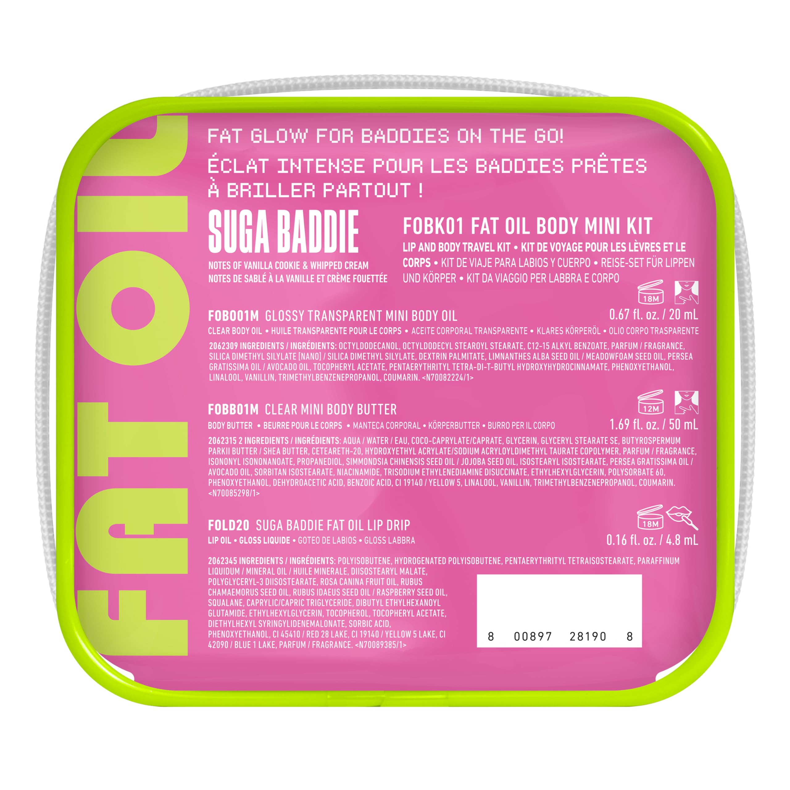 NYX Professional Makeup Fat Oil Lip & Body Kit, Travel-Friendly, Reusable-Pouch, Suga Baddie
