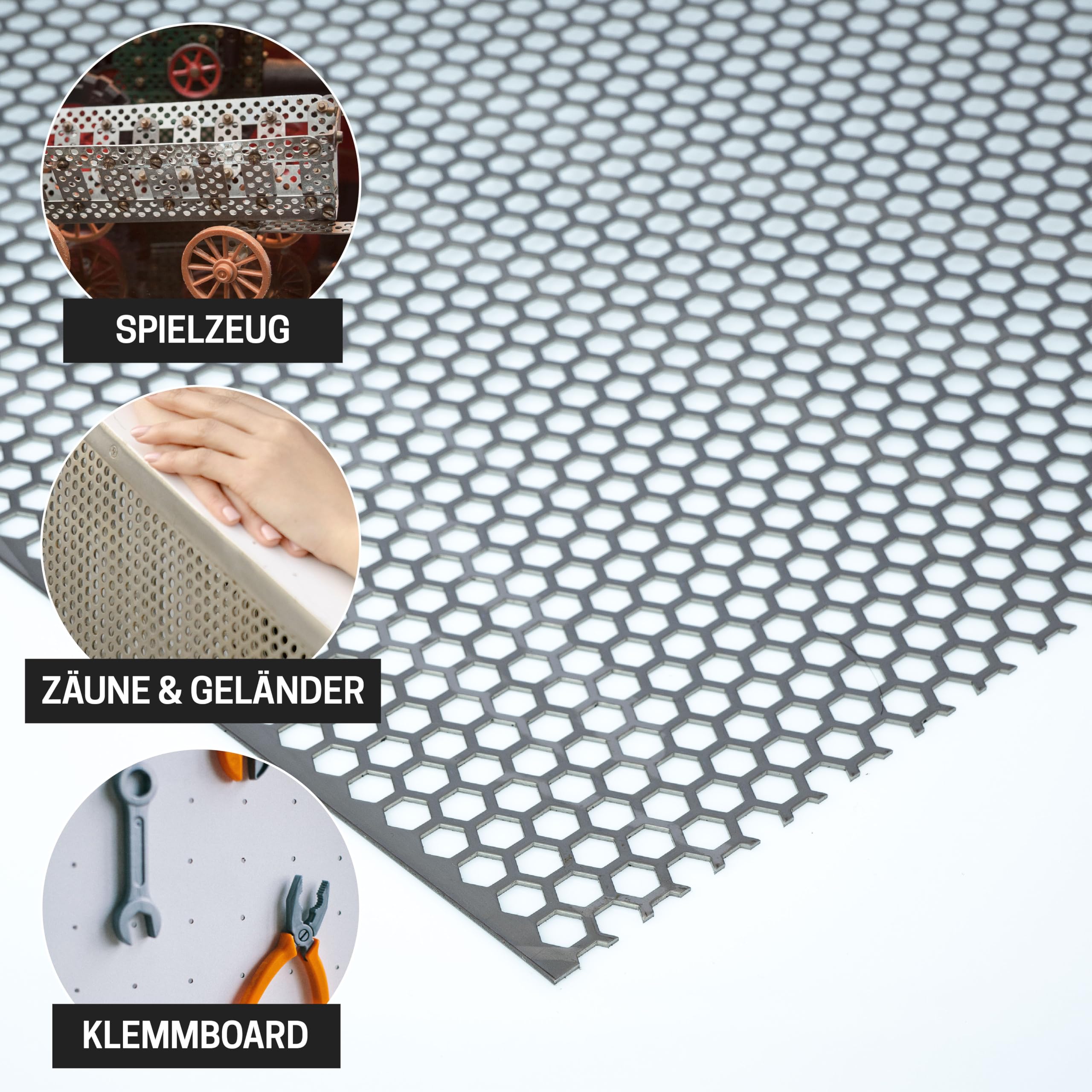 Edelstahl hexagonal HV 7-9 1mm dick - Zuschnitt nach Maß (1000 mm, 600 mm)