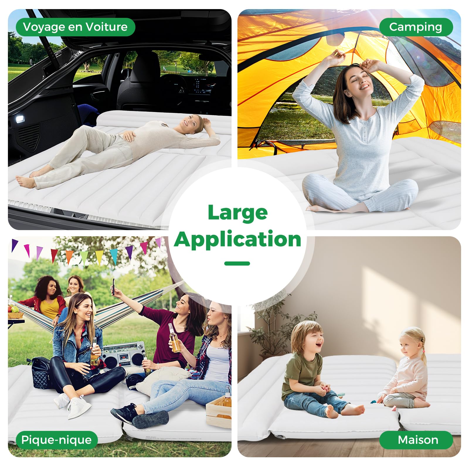 GOPLUS Matelas Voiture, Matelas Gonflable Voiture pour SUV Floconné avec Pompe, 3 Buses et Sac de Transport, Lit Gonflable Portable pour Voyage, Camping, Pêche, 130x190x15 CM (Blanc)