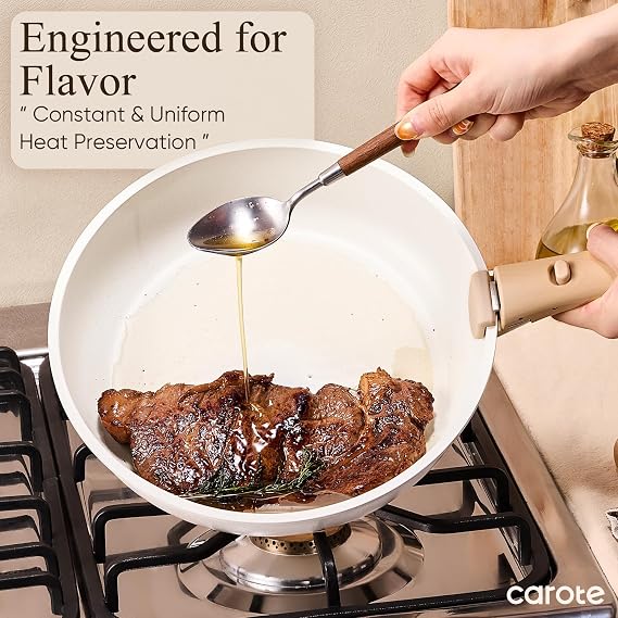 CAROTE Pots and Pans Set Non Stick, Detachable Handle Cookware, 21pcs,White