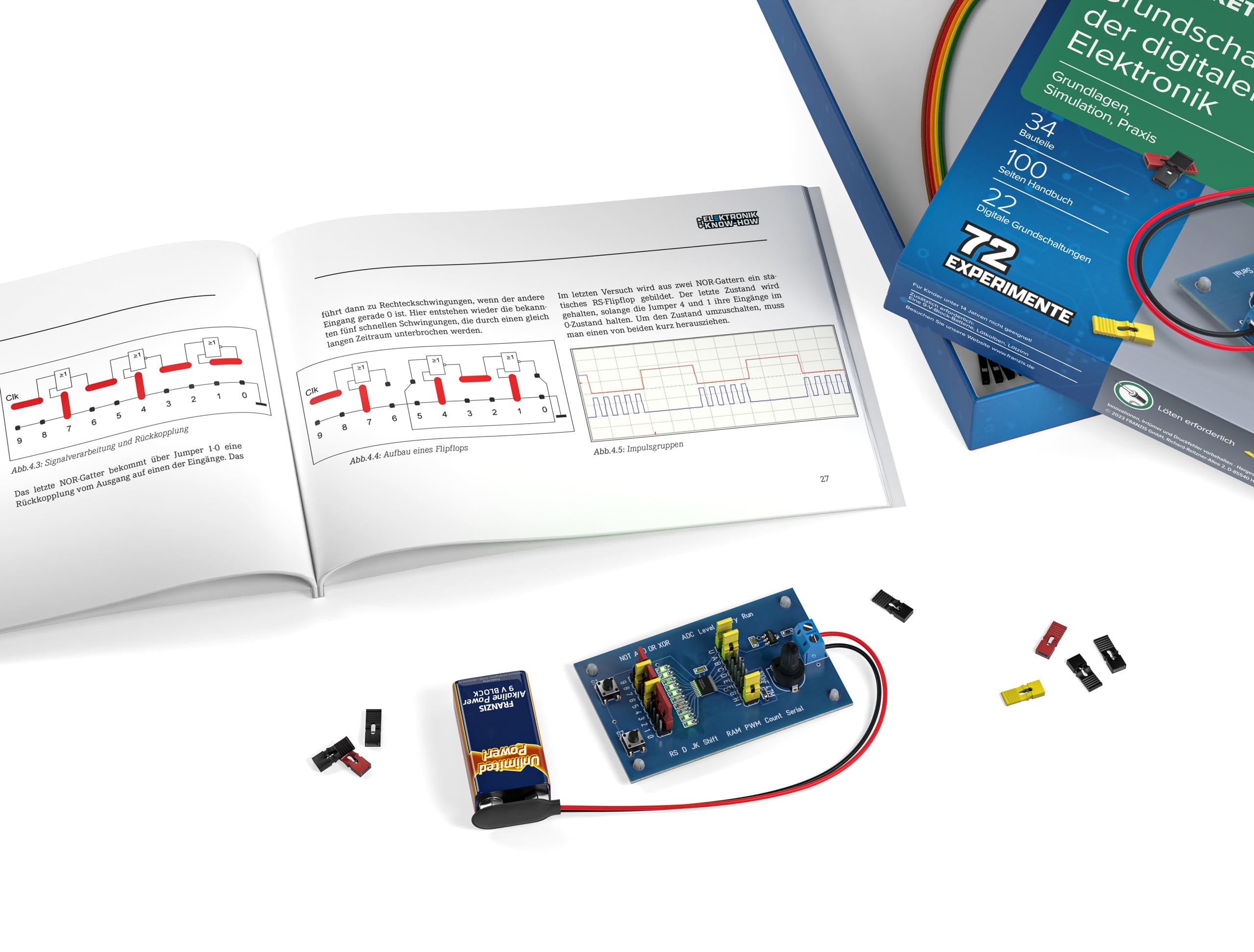 FRANZIS 67204 - Lernpaket Grundschaltungen der digitalen Elektronik - Komplettset für 72 Praxis-Projekte, inkl. Handbuch