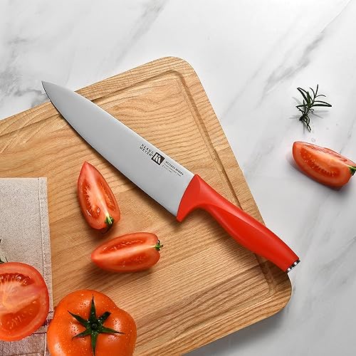 Miniatura 4 de Klaus Meyer Acciaio - Cuchillo de chef de acero inoxidable de alto carbono, 8 pulgadas (rojo)