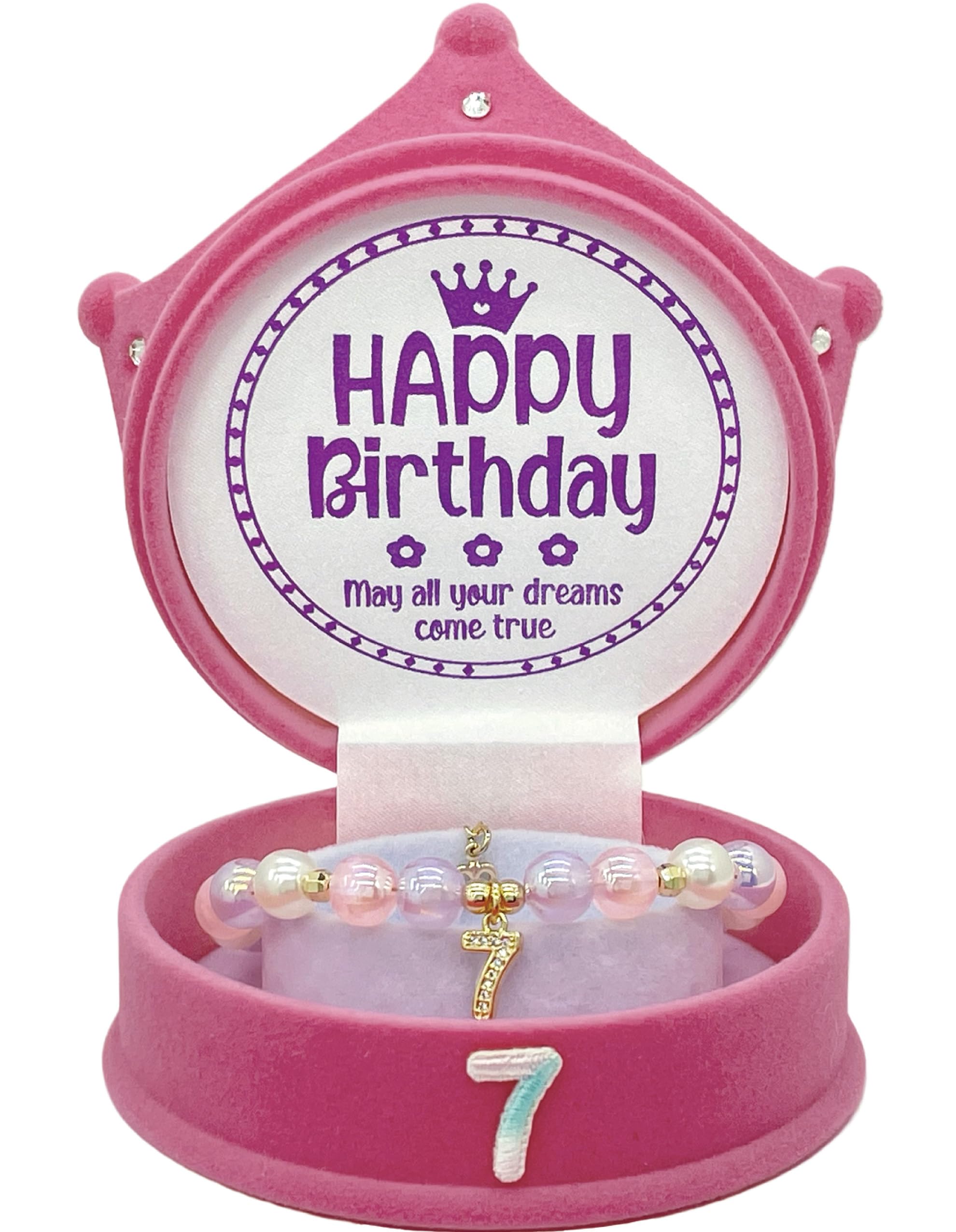 ZomefinKiu Girls 7th Birthday Bracelet - Pink, 7th Birthday Crown Box, Outfit, Jewelry, Charm Bracelet