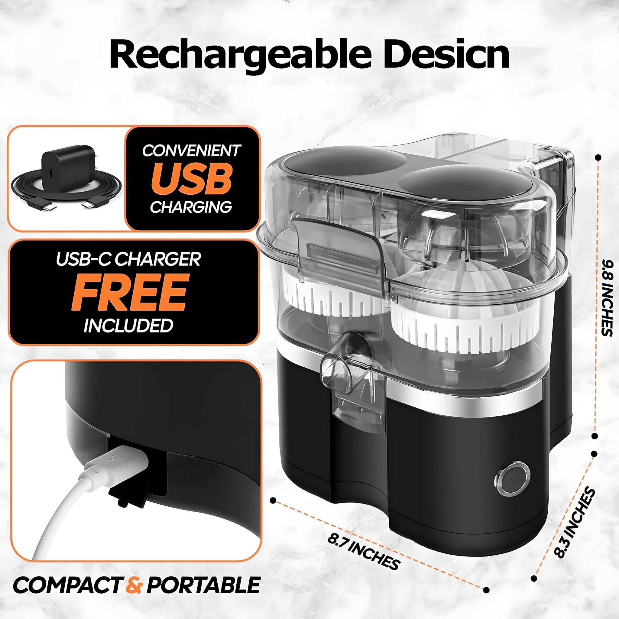 Exprimidor eléctrico de cítricos, máquina de jugo de arranque automático 2 en 1 con cable de alimentación, fácil de limpiar, no necesita cepillo, cortador integrado para naranja, limón y lima