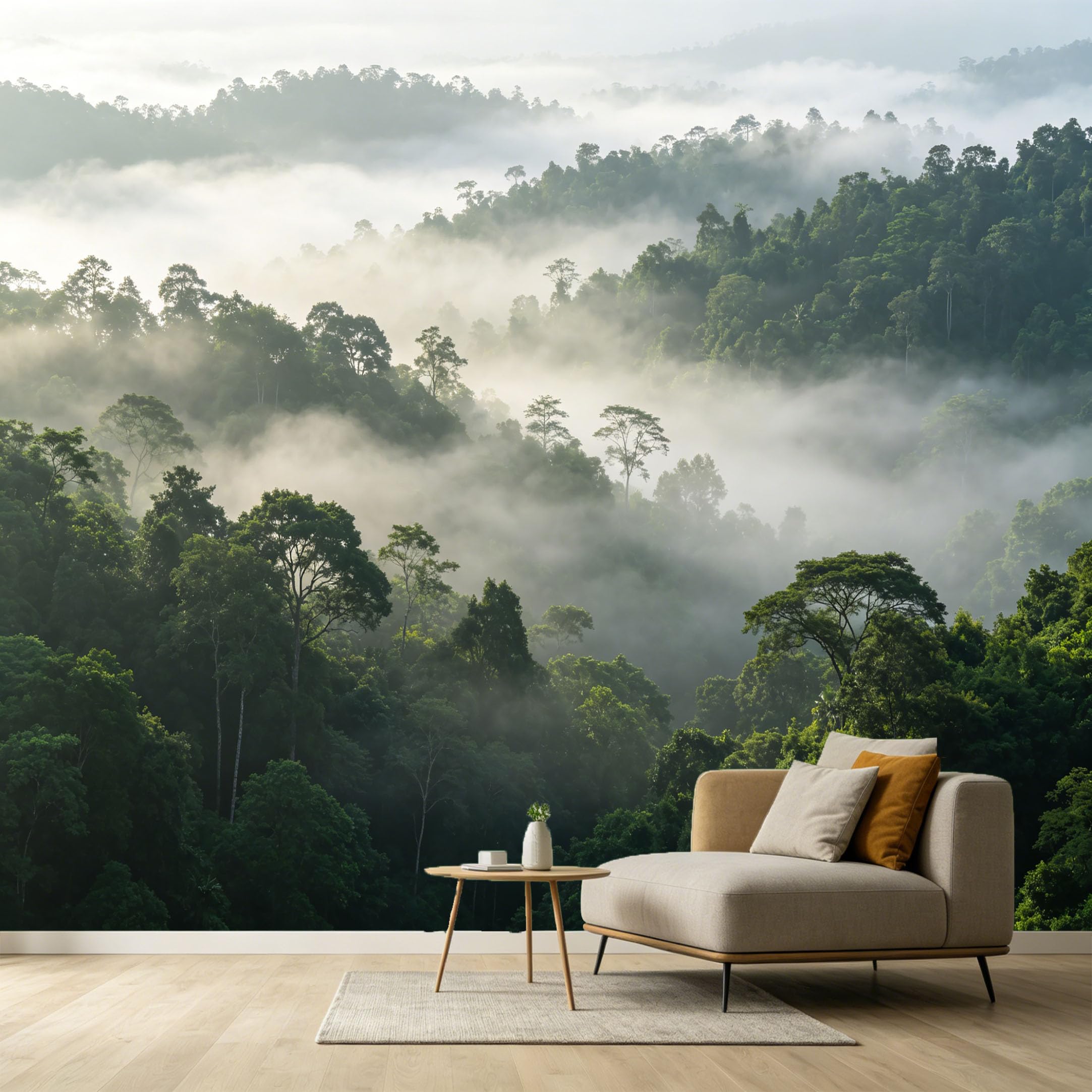 Custom Size Wall Murals Misty Forest Landscape Nature Scenery Foggy Trees Sunlight SelfAdhesive Wall Fabric Removable Large Wallpaper for Photo Living Room