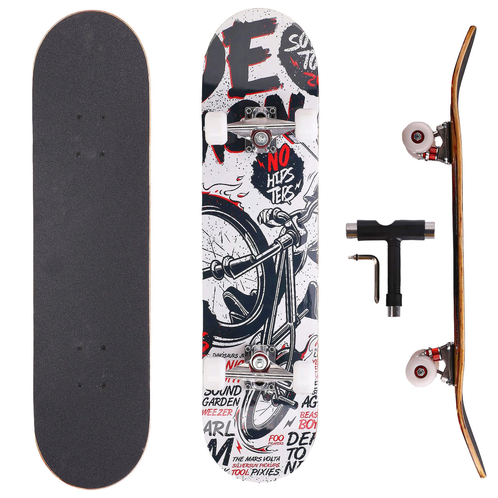Professional Double Kick Skateboard 31 inch Maple Deck ABEC-9 Bearings 95A PU Wheels