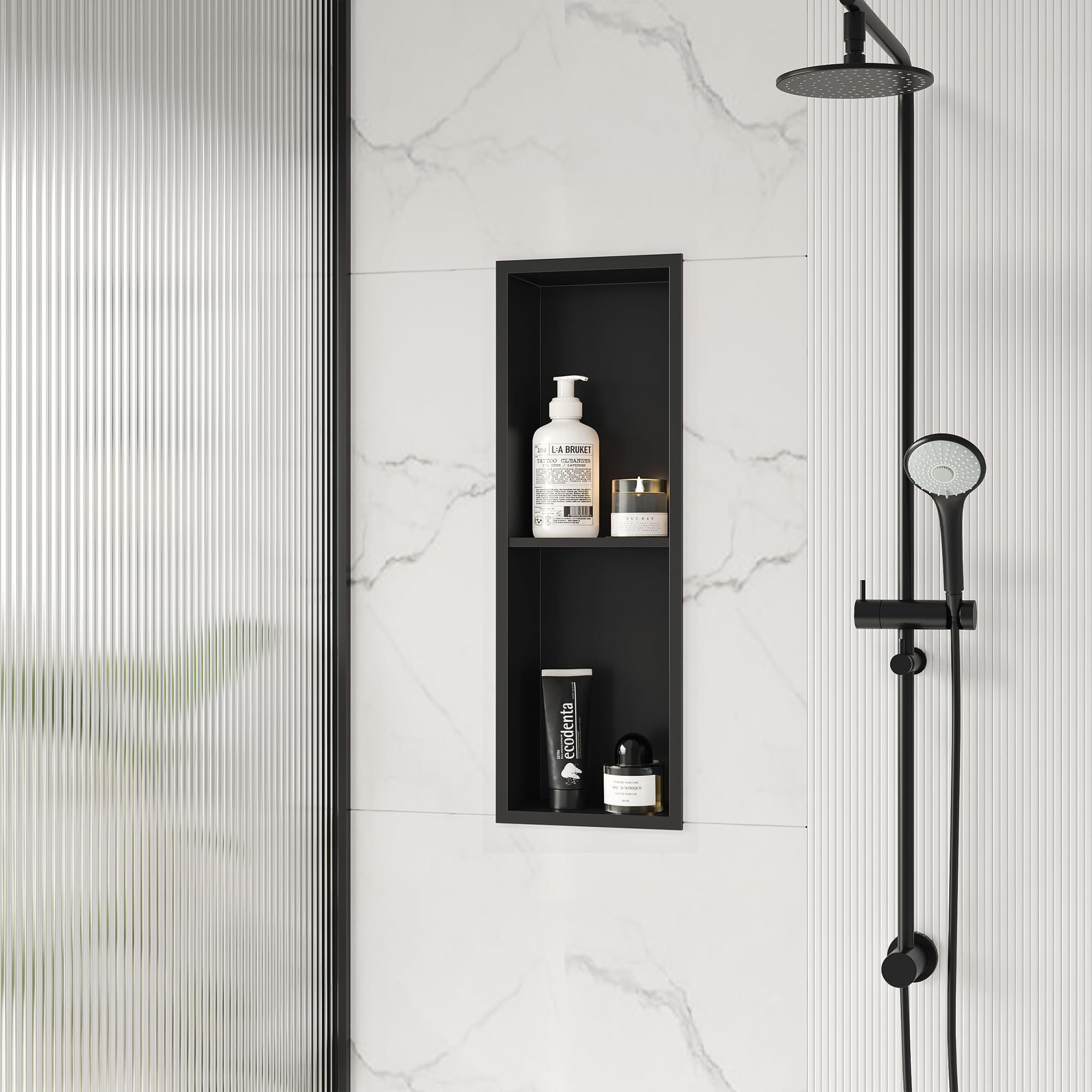 Nicchia Doccia In Acciaio Inox 3 Ripiani - 20,3x91,4 Cm Da Incasso Senza Piastrelle Bianco - 2