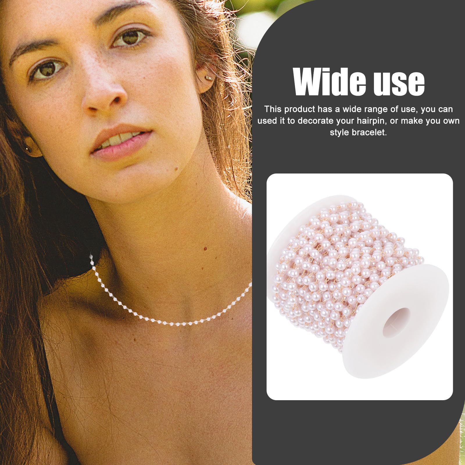 Sosoport Cadena de Perlas de Imitación de Cobre, Rollo de 20m para Joyería