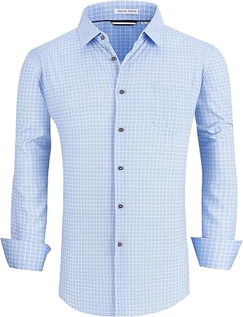 Alex Vando Mens Button Down Shirts Wrinkle Free 4-Way Stretch Print Business Casual Shirt