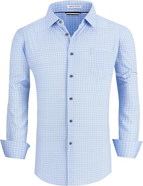 Alex Vando Mens Button Down Shirts Wrinkle Free 4-Way Stretch Print Business Casual Shirt