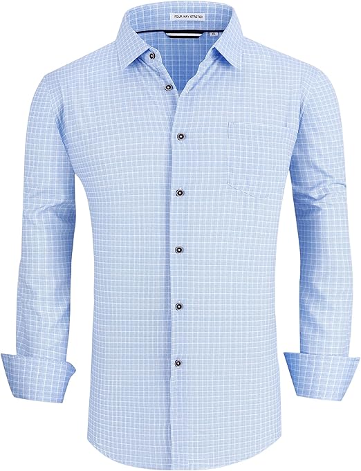 Alex Vando Mens Button Down Shirts Wrinkle Free 4-Way Stretch Print Business Casual Shirt