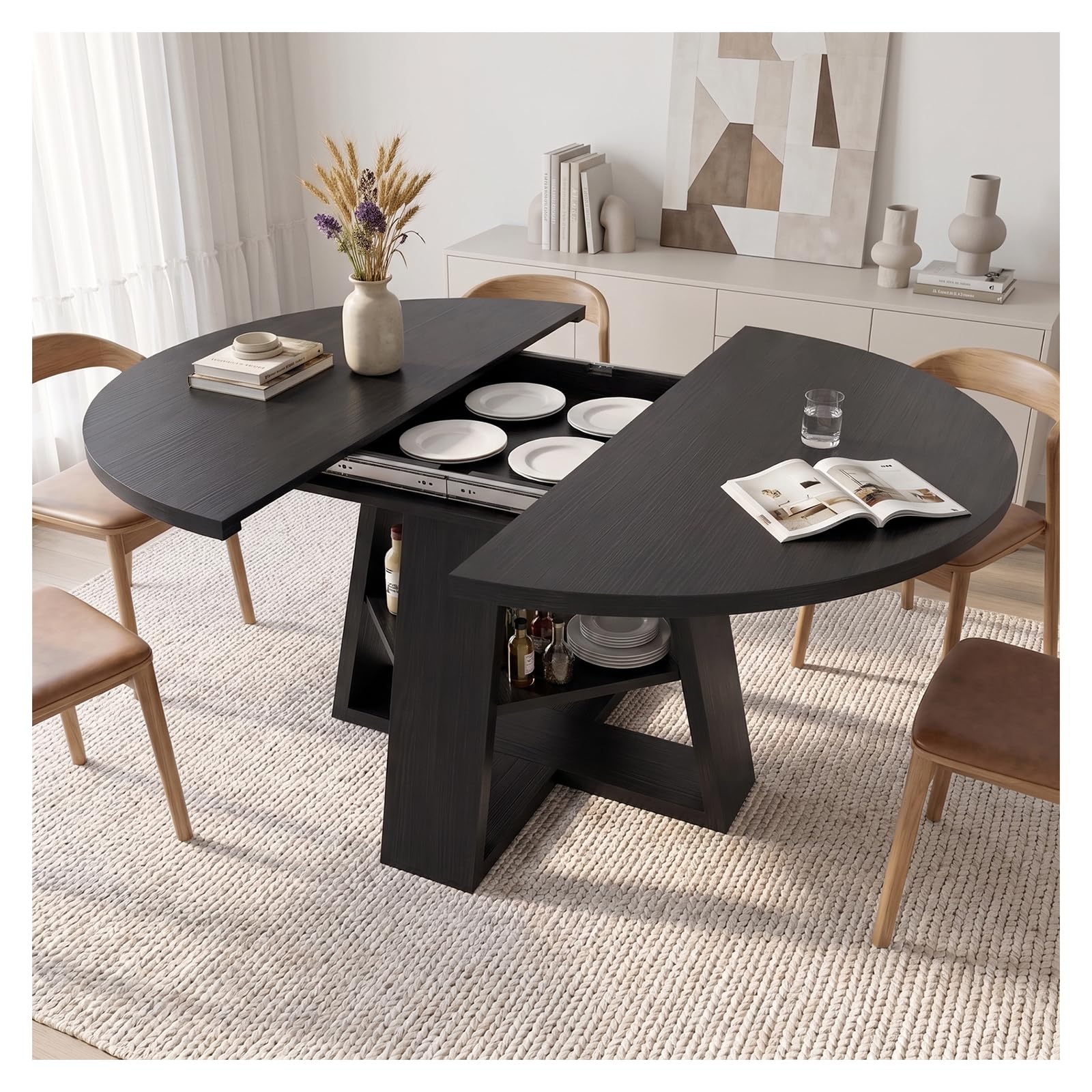 Mesa de Comedor Extensible,con Espacio de Almacenamiento