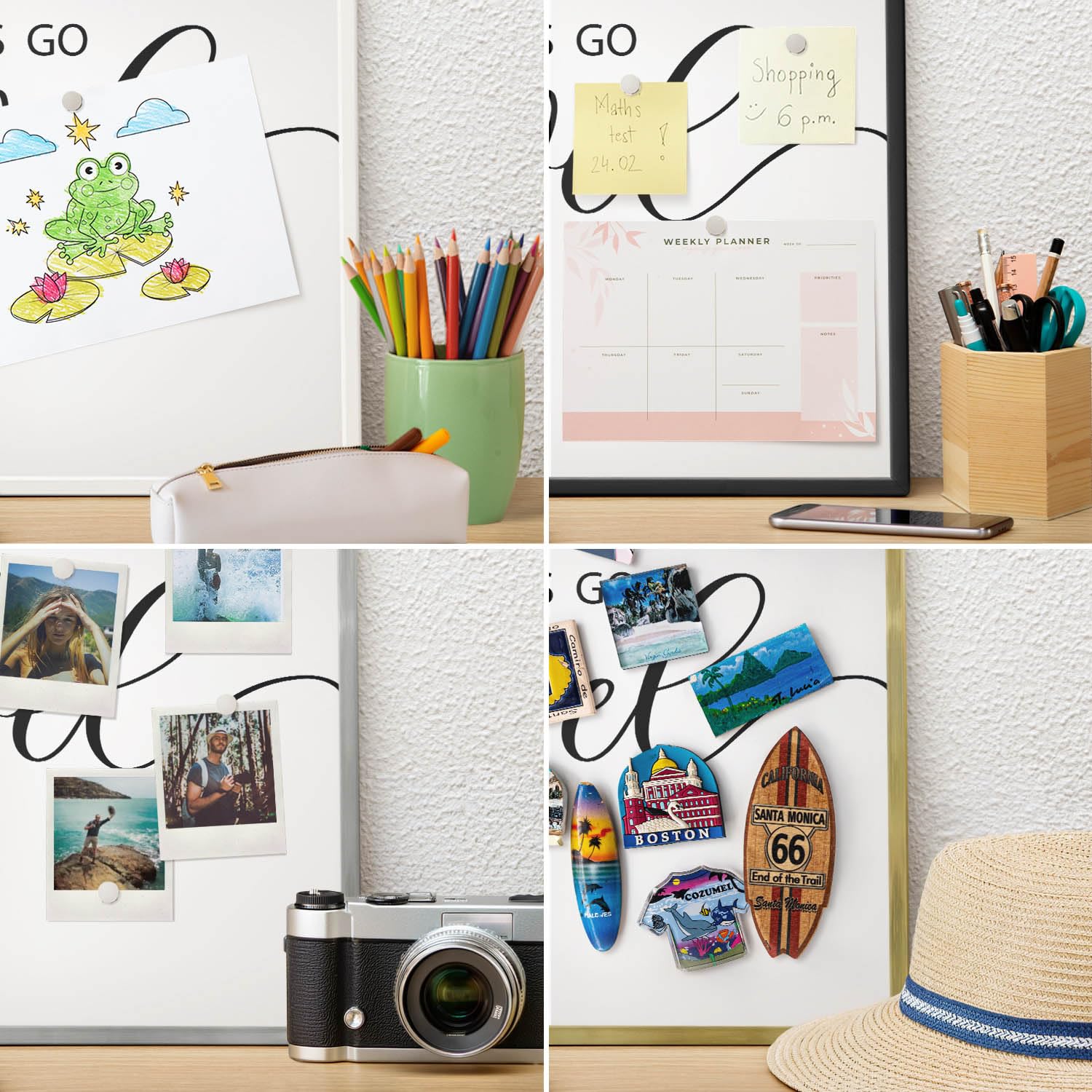 Magnetwand für Fotos und Memos 80x60 Lass uns zusammen reisen Schwarzer Rahmen