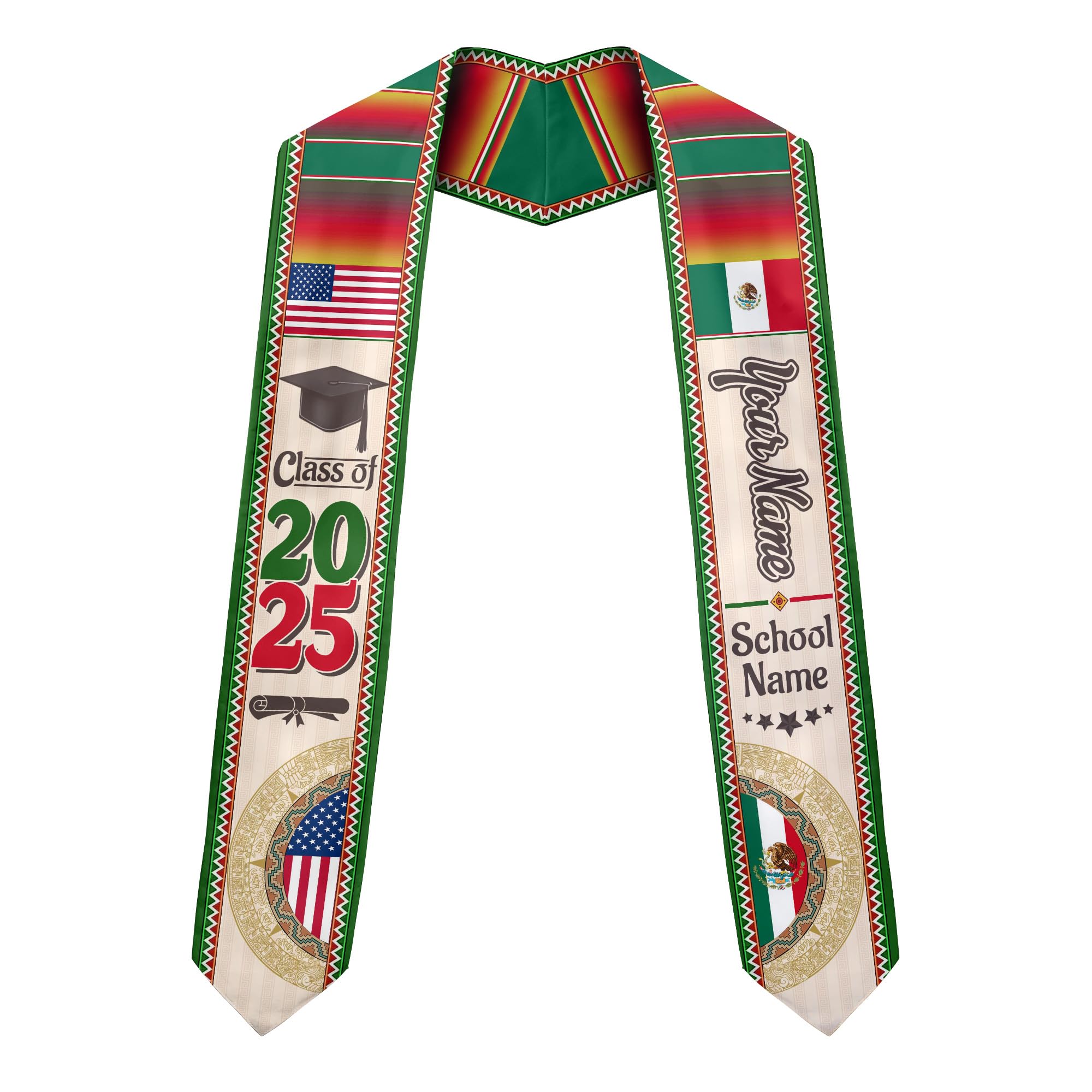 MonkeyVan Personalized Mexican Graduation Sash, Mexican American Flag Graduation Stole Graduation Stole Class Of 2025 Mexico Mxc 6