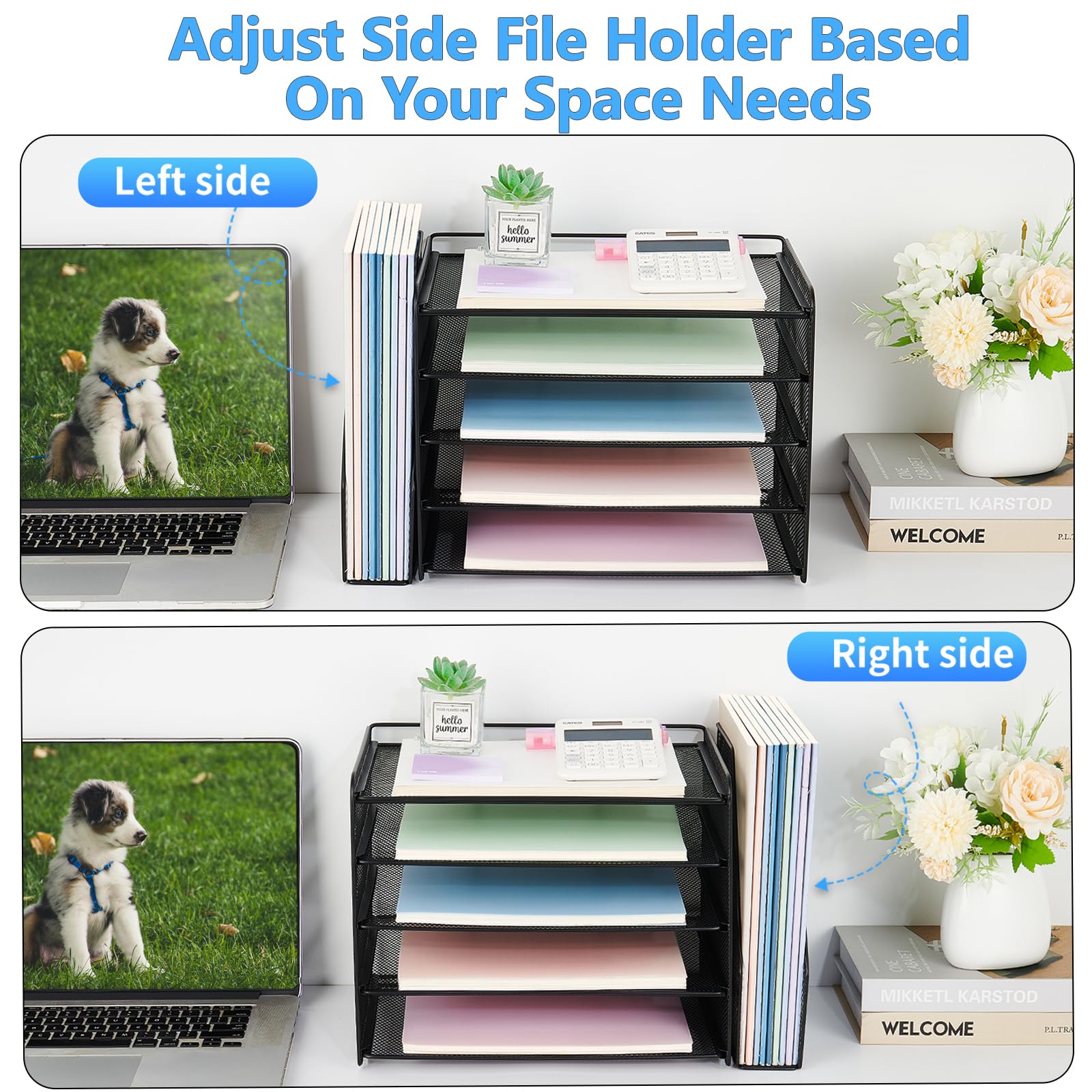 OPNICE Desk Organizer 5-Tier Paper Organizer Letter Tray with Magazine Holder Office Desk Accessories Workspace Organizers Desktop File — view 2