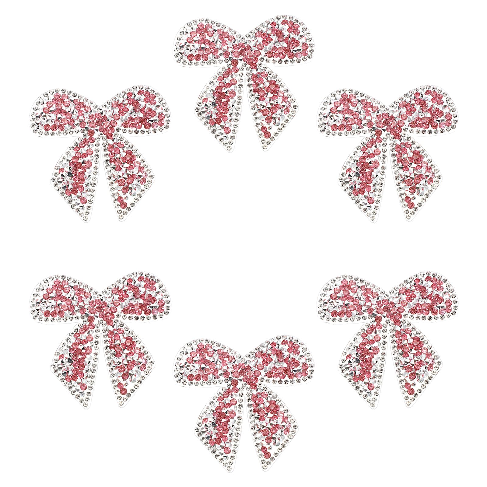 PATIKIL Bow Rhinestone Patches, 6 Pcs Bow Shape Sew/Iron on Applique Patches Rhinestone Applique Glitter Crystal Patches for Shoes Clothes Pants Bags Hats Shirts DIY Crafts, Pink