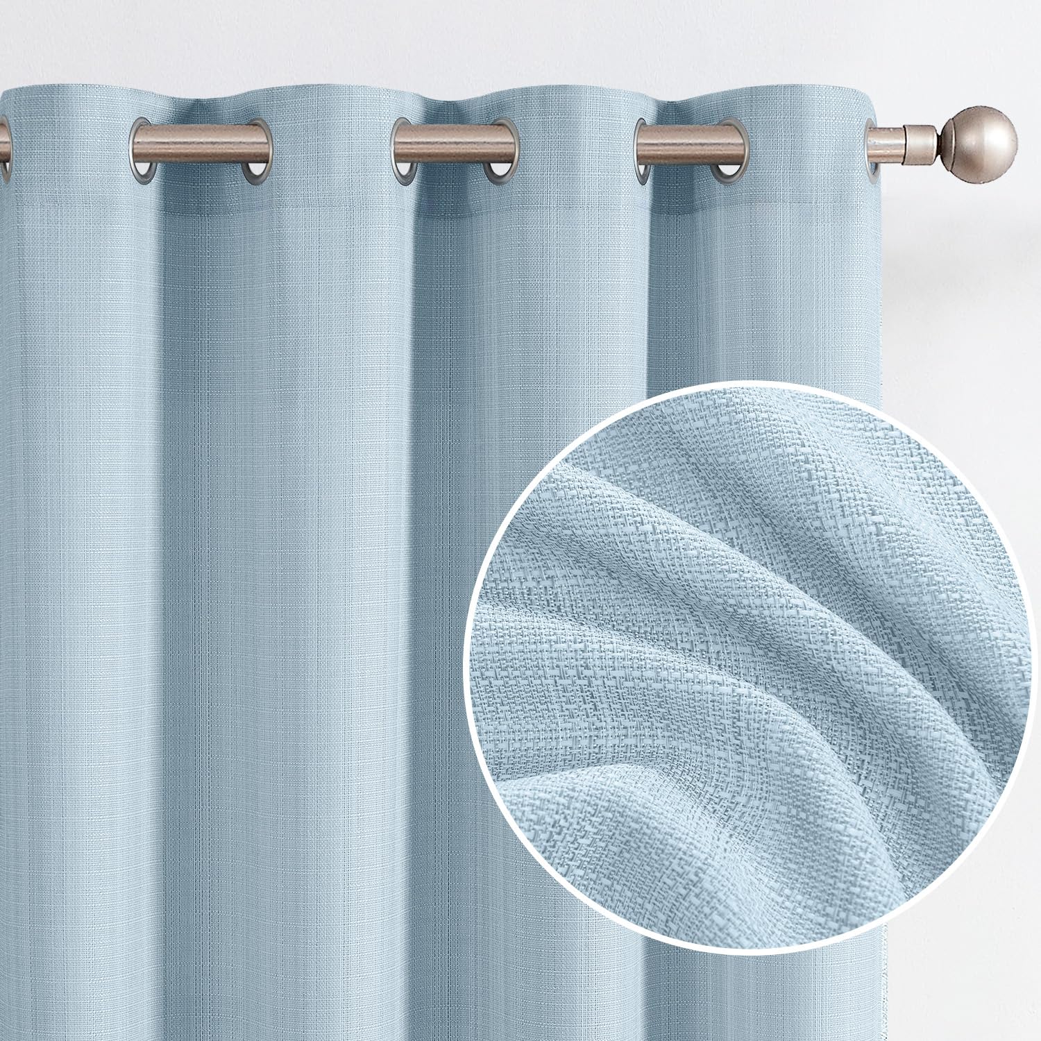 jinchan Blue Linen Textured Curtains 84 Inch Length for Living Room Grommet Top Farmhouse Light Filtering Window Drapes for Bedroom, 2 Panels Heathered Sky Blue