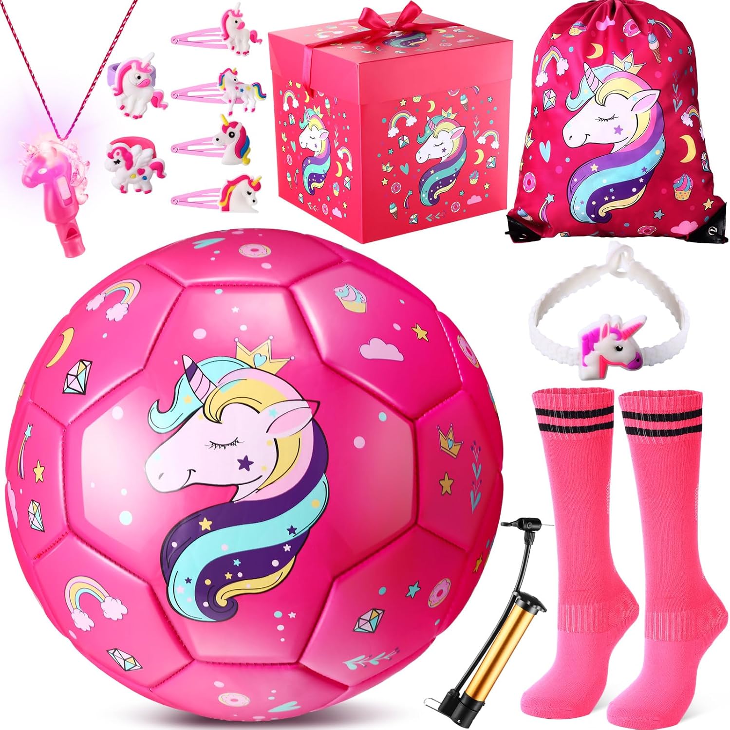 Amazon.com : Halloscume Size 3 Soccer Ball for Girls, Glitter Unicorn ...