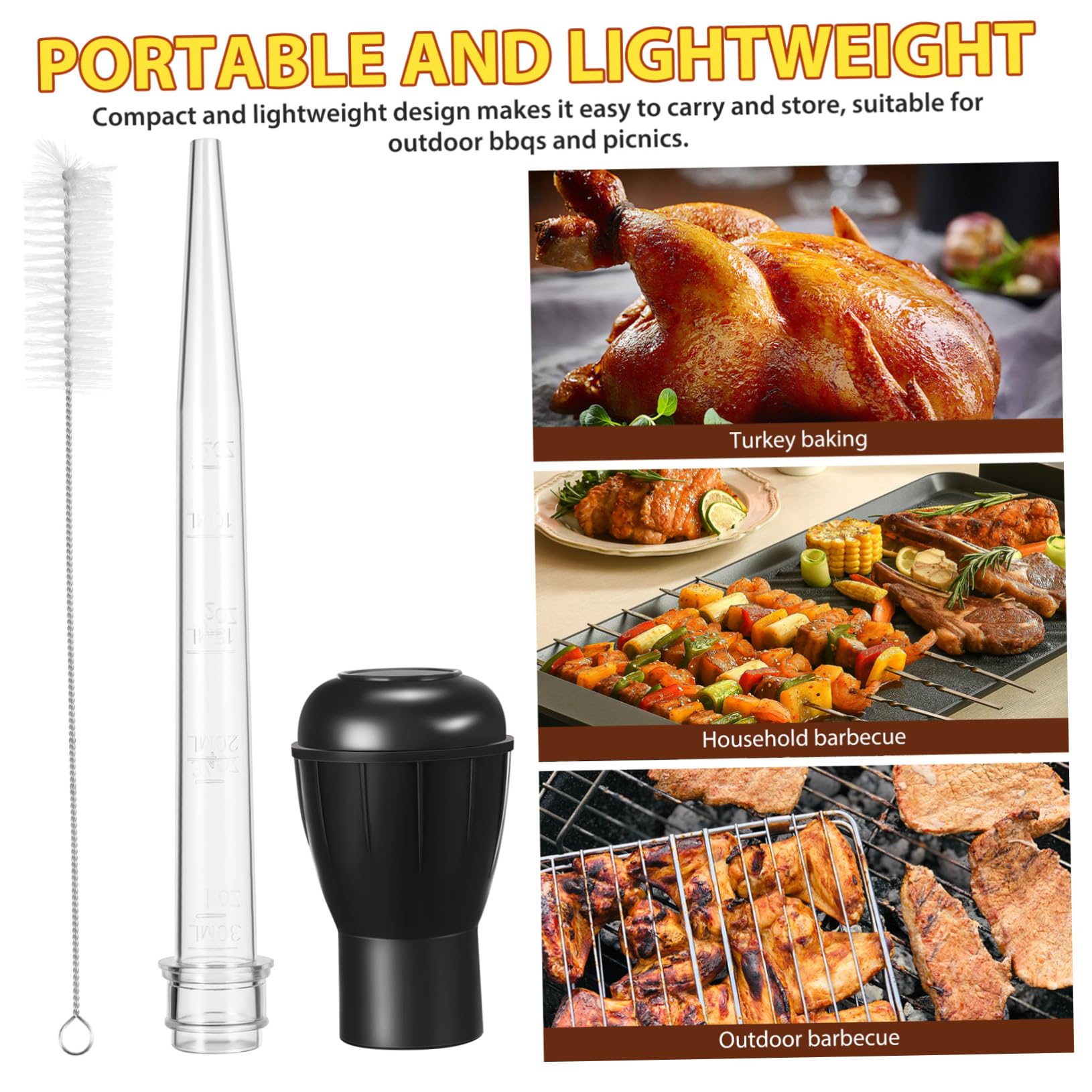 PRETYZOOM 1 Set Seasoning Pump and Brush Portable Turkey Baster Kit for Grilling Bbq and Outdoor Cooking Easy Control Compact Design for Flavoring Meat and Sauces
