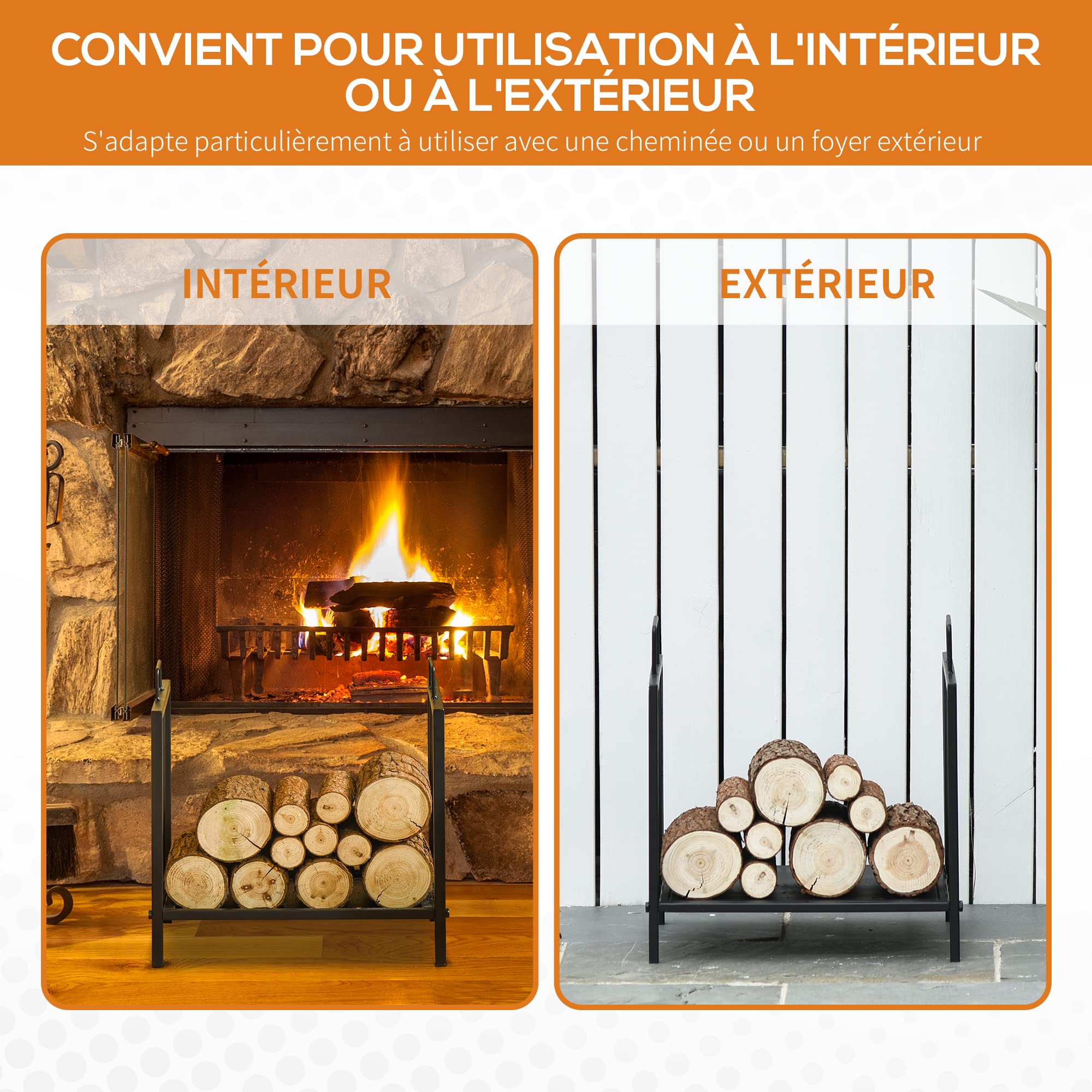 HOMCOM Range bûches Porte-bûches Etagère porte bois de cheminée charge max. 15 Kg dim. 44L x 33l x 46H cm métal époxy noir