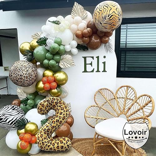 Miniatura 7 de Globos dorados de 32 pulgadas con estampado de leopardo número 3 de tamaño grande, globos de helio Mylar y guepardo para temática de selva salvaje,